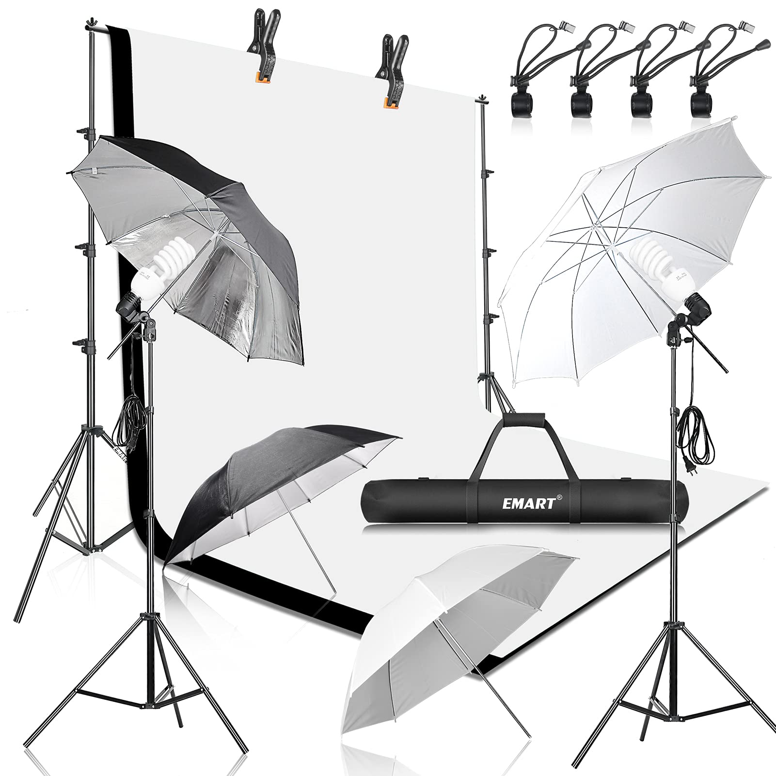 EMART 8.5x10ft Photography Backdrop Kit with 400W 5500K Daylight Umbrella Continuous Lighting Set - Professional Black & White Backgrounds for Photo Studio, Product Photography, Portrait Shooting - Perfect for E-commerce, YouTube Videos & Social Media Content Creation
