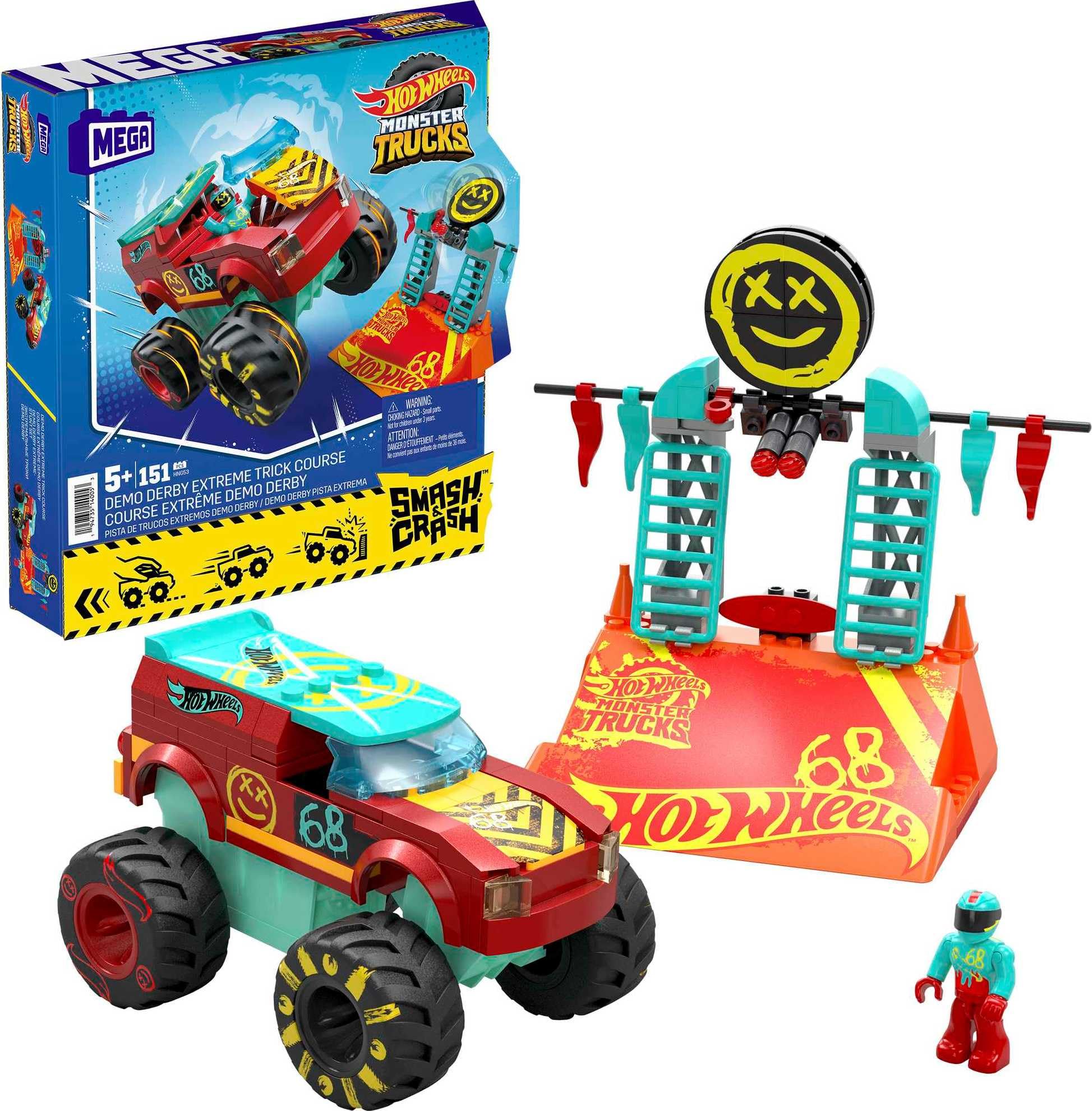 Hot Wheels Extreme Demo Derby Monster Truck Playset with 151 Pieces & Articulated Driver Figure – Construction Course Toy for Kids Ages 5+ (HNG53) – Perfect for Racing, Stunt Shows & Playroom Adventures