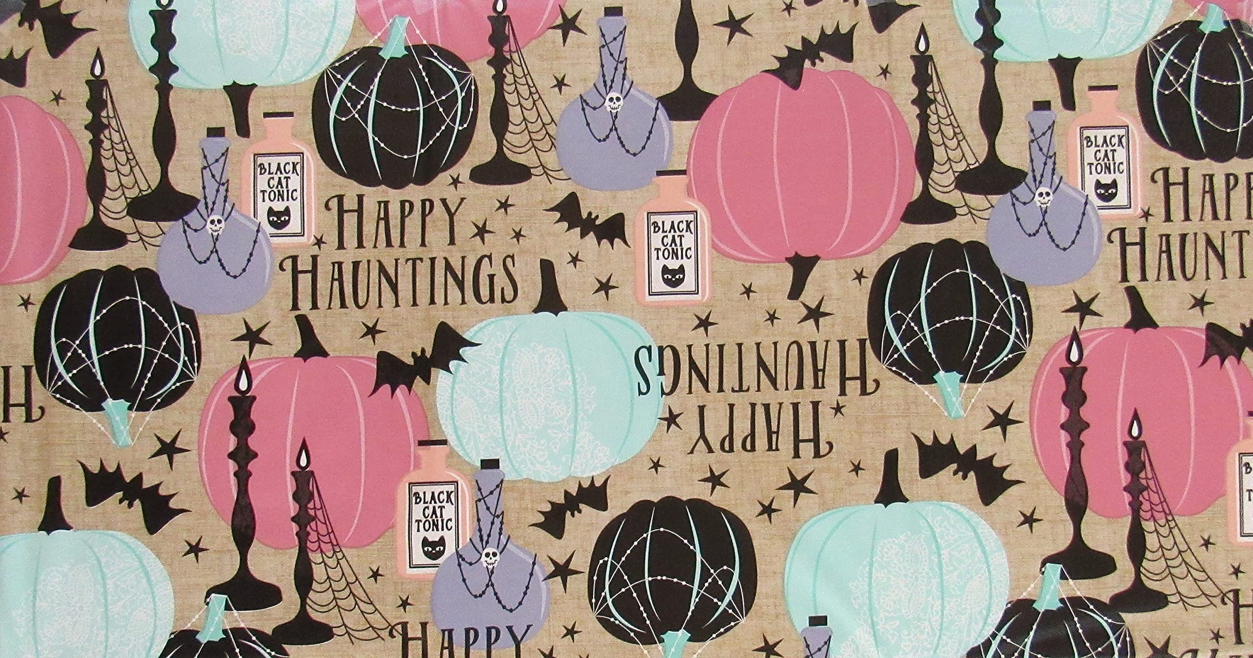Black Cat Tonic Halloween Tablecloth - 52x52 Flannel Vinyl for Party Decor