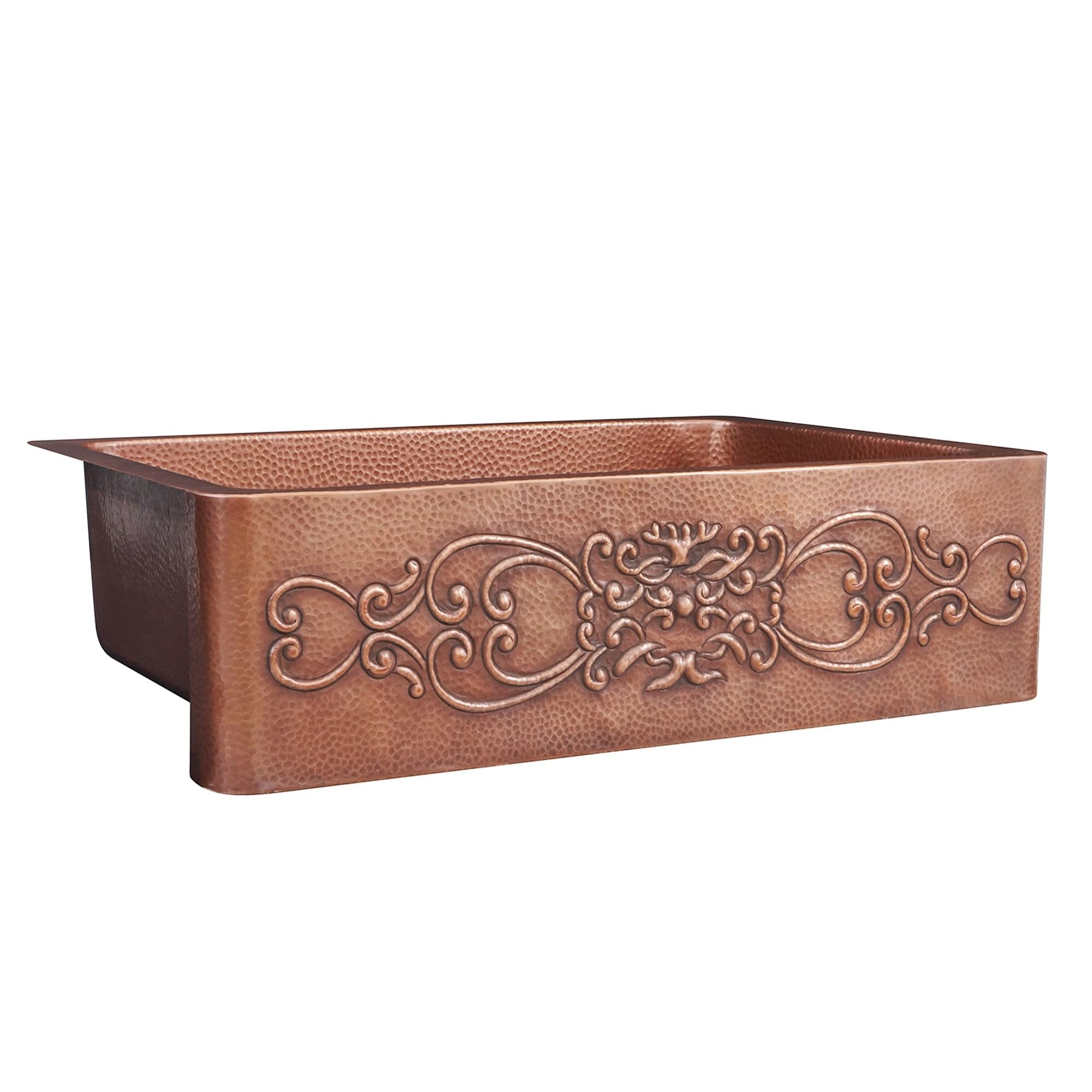 Sinkology SK303-33SC 33 Inch Farmhouse Copper Kitchen Sink - Single Bowl with Scroll Design for Rustic & Modern Kitchens | Perfect for Farmhouse, Cottage & Vintage Style Homes