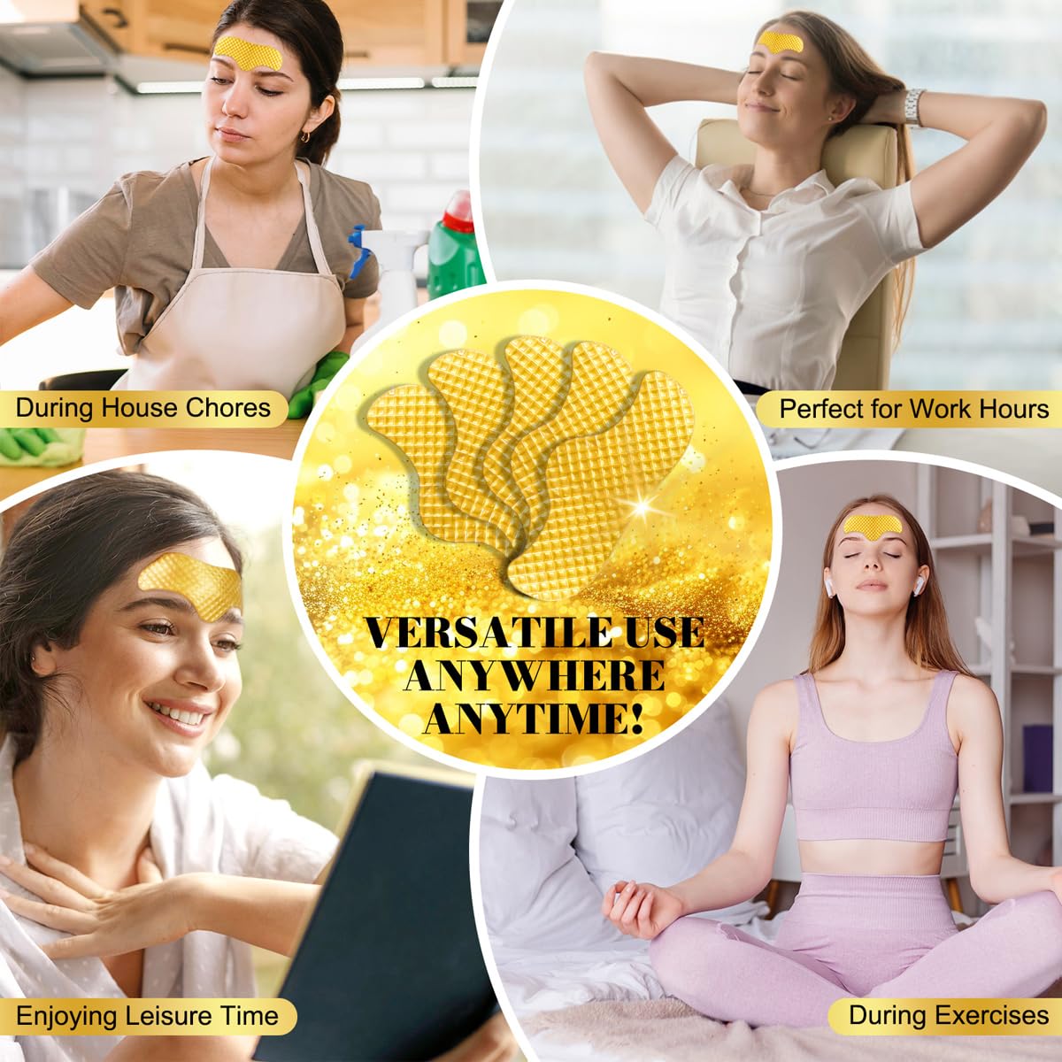 24K Gold Collagen Forehead Wrinkle Patches - 16 Pcs Hydrating Anti-Wrinkle Treatment for Smoothing Frown Lines & Forehead Wrinkles | Perfect for Nighttime Skincare Routine & Daily Anti-Aging Care