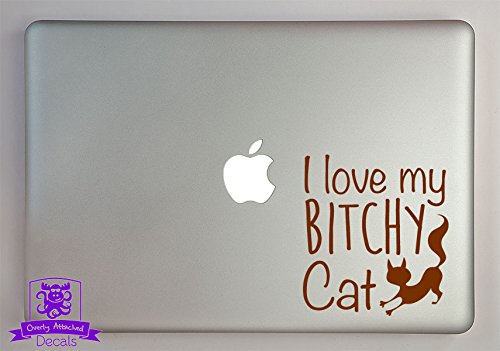 Funny 'I Love My Bitchy Cat' Vinyl Decal Sticker - 6 Inch Brown Car Window, Laptop, Phone & Electronics Decoration - Perfect for Pet Lovers & Humor Gifts