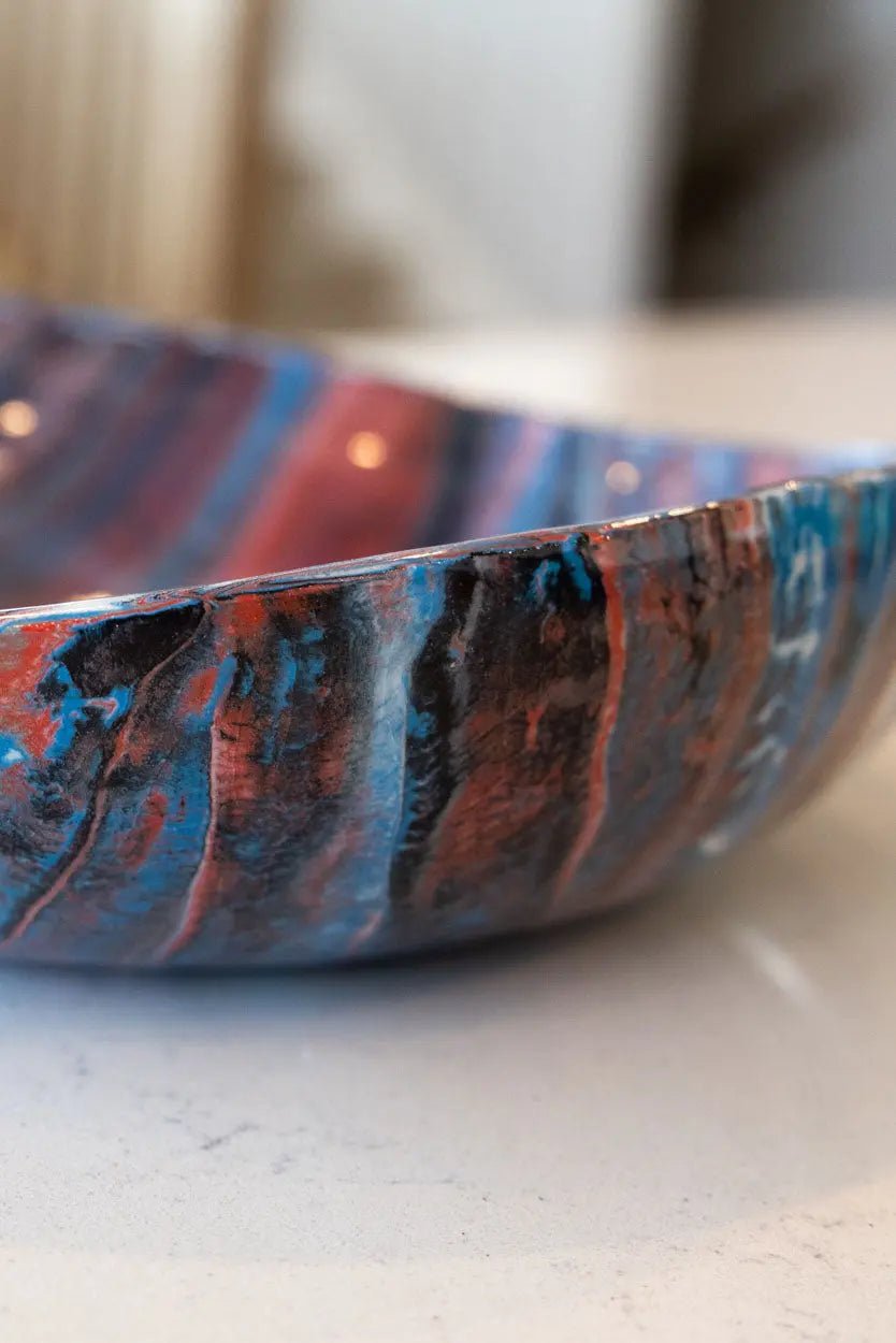 Modern Marbled Decorative Bowl - Handcrafted Porcelain Home Decor in Red, Blue & White | Perfect for Centerpieces, Table Decor & Gift Giving