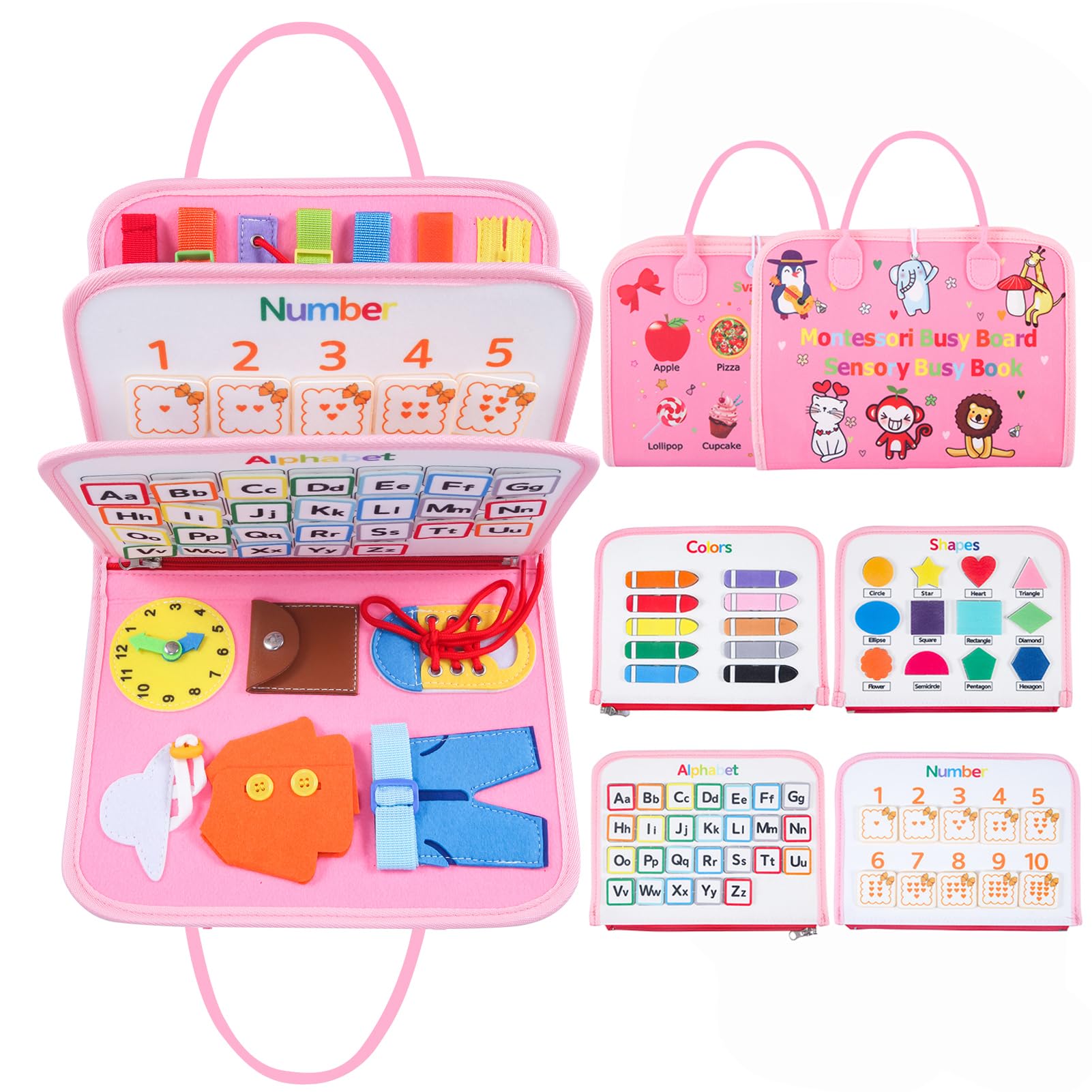Montessori Busy Board for Toddlers 1-4 Years - Sensory Activity Toy for Fine Motor Skills Development - Travel Essentials for Airplane & Car - Perfect for Girls & Boys    **Use Cases:** Ideal for long flights, road trips, quiet playtime, and early childhood learning at home or preschool.