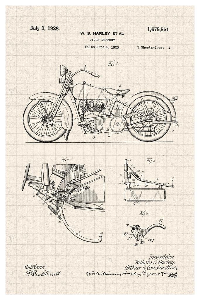 Vintage 1928 Motorcycle Patent Blueprint Wall Art - 16x24 Inch Framed Poster for Man Cave, Garage & Office Decor | Classic Bike Enthusiast Gift