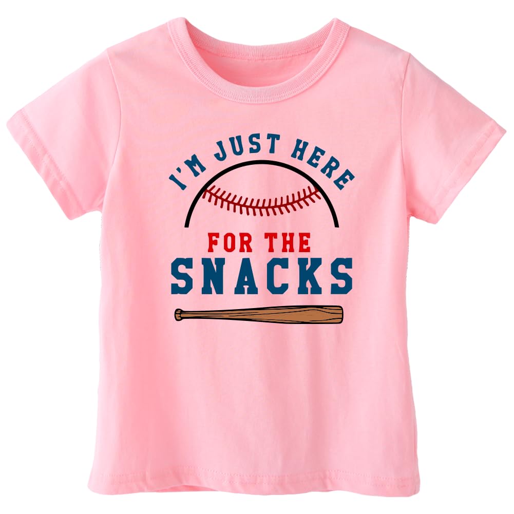 Funny Toddler Baseball T-Shirt - 'I'm Just Here for The Snacks' Short Sleeve Tee for Baby Boys & Girls | Cute Playdate & Birthday Outfit