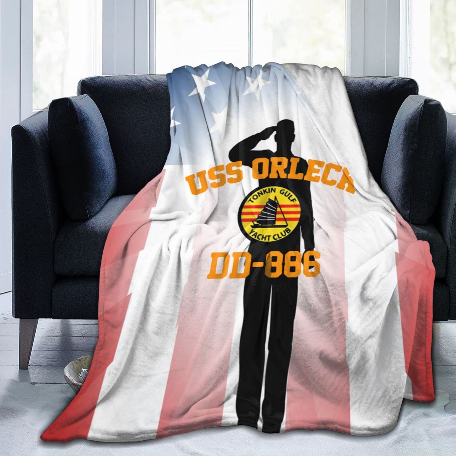 USS Orleck DD-886 Navy Themed Soft Lightweight Blanket - Cozy Fleece Throw for Bed, Couch & Living Room - Perfect for Navy Veterans, Military Home Decor & Gift Giving