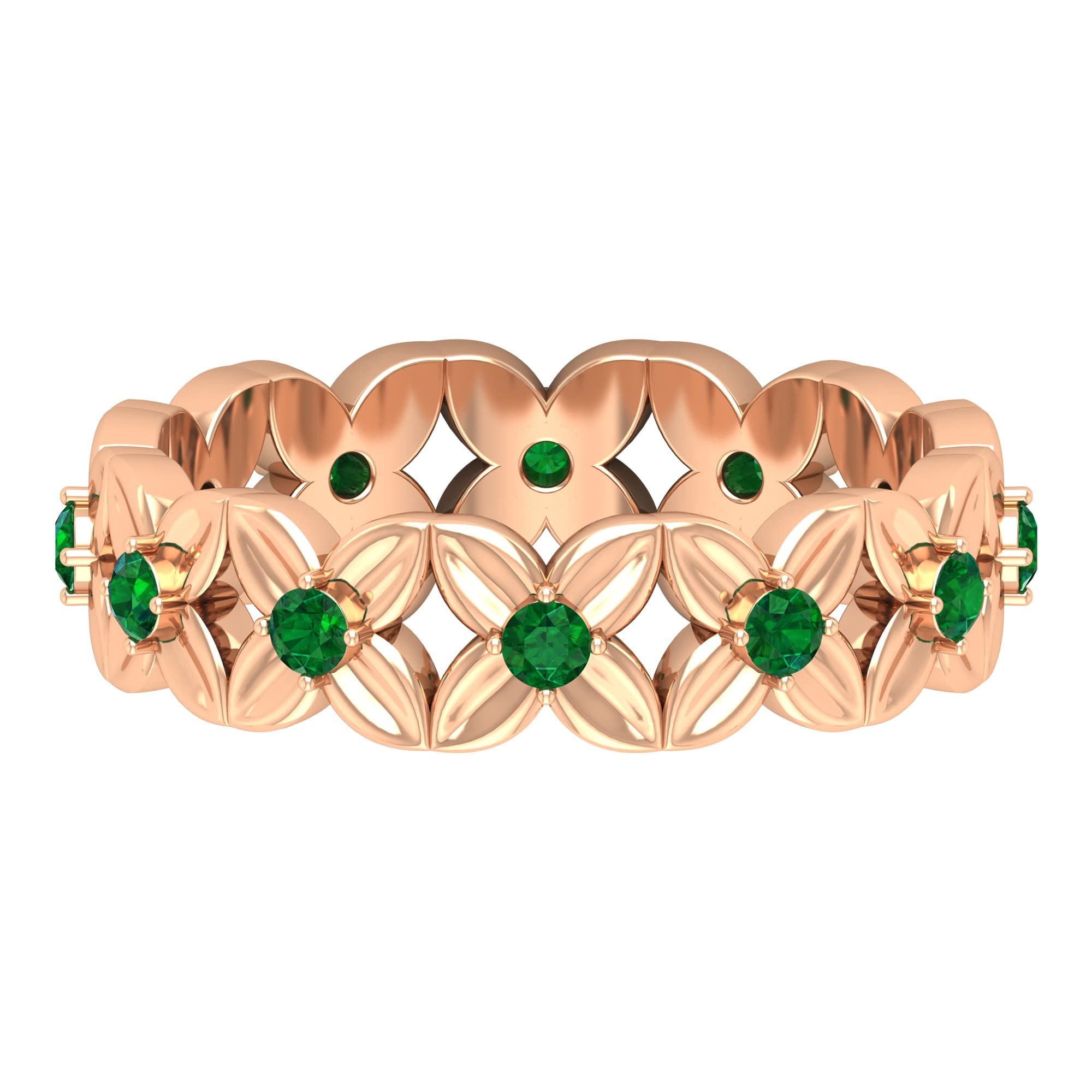 1/2 CT Emerald Band Ring for Women - 14K Solid Gold Floral Engraved May Birthstone Ring | Elegant Jewelry Gift for Her, Perfect for Weddings, Anniversaries & Special Occasions