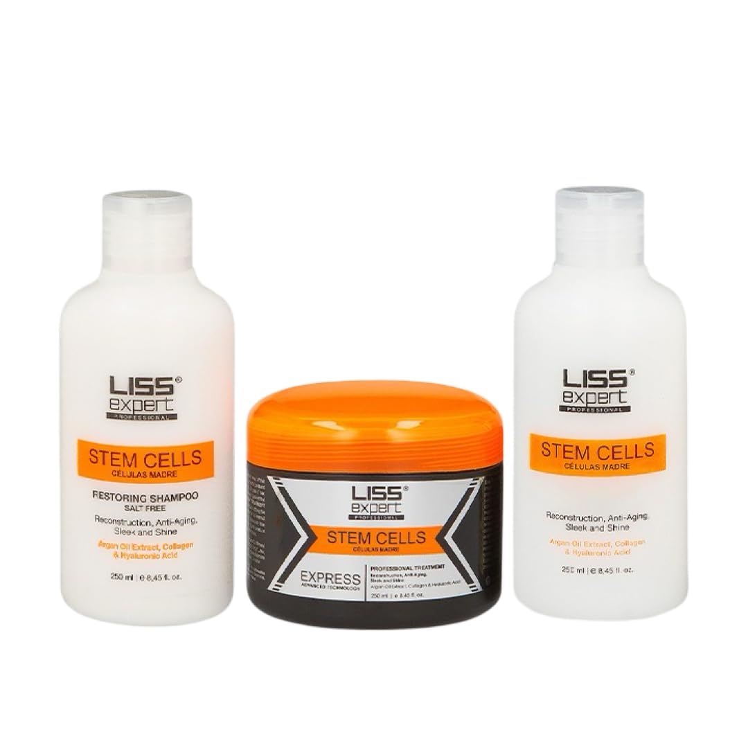 Liss Expert Stem Cells Smoothing Treatment with Organic Keratin & Argan Oil – Frizz-Free Hair Repair & Shine – Professional Straightening for Shoulder Length Hair – Includes Salt-Free Shampoo & Conditioner – Perfect for Salon-Quality Smoothing at Home