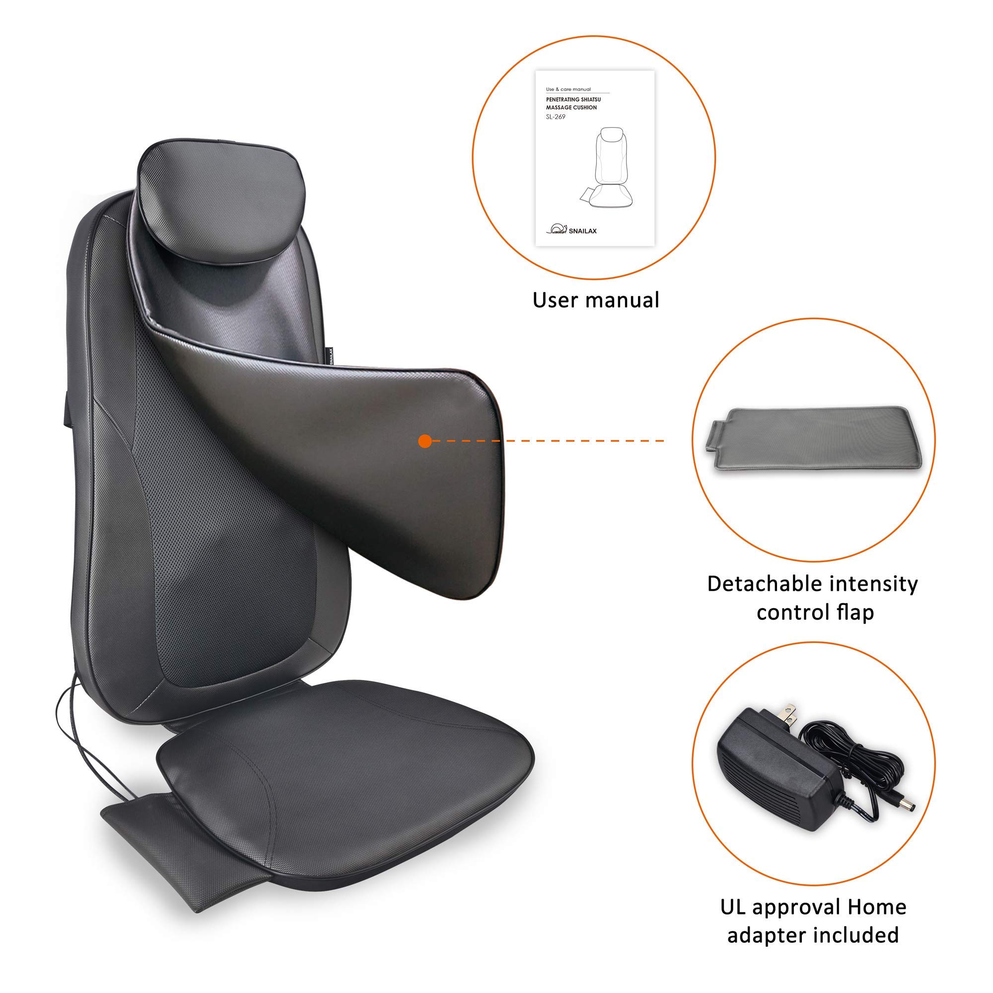Snailax Shiatsu Back Massager with Heat - Kneading Massage Seat Cushion for Back Pain Relief - Perfect for Home & Office Use - Ideal Gift for Women & Men - Stress Relief & Muscle Relaxation - Use for Work, Travel, or Relaxation at Home