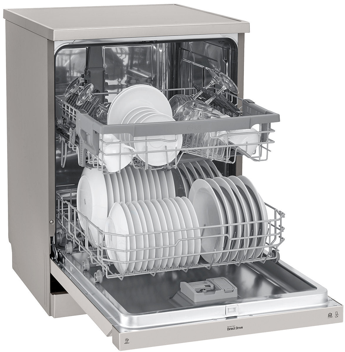 LG 14 Place Settings QuadWash Dishwasher in Platinum Steel Finish XD5B14PS - Perfect for Large Families & Entertaining Guests
