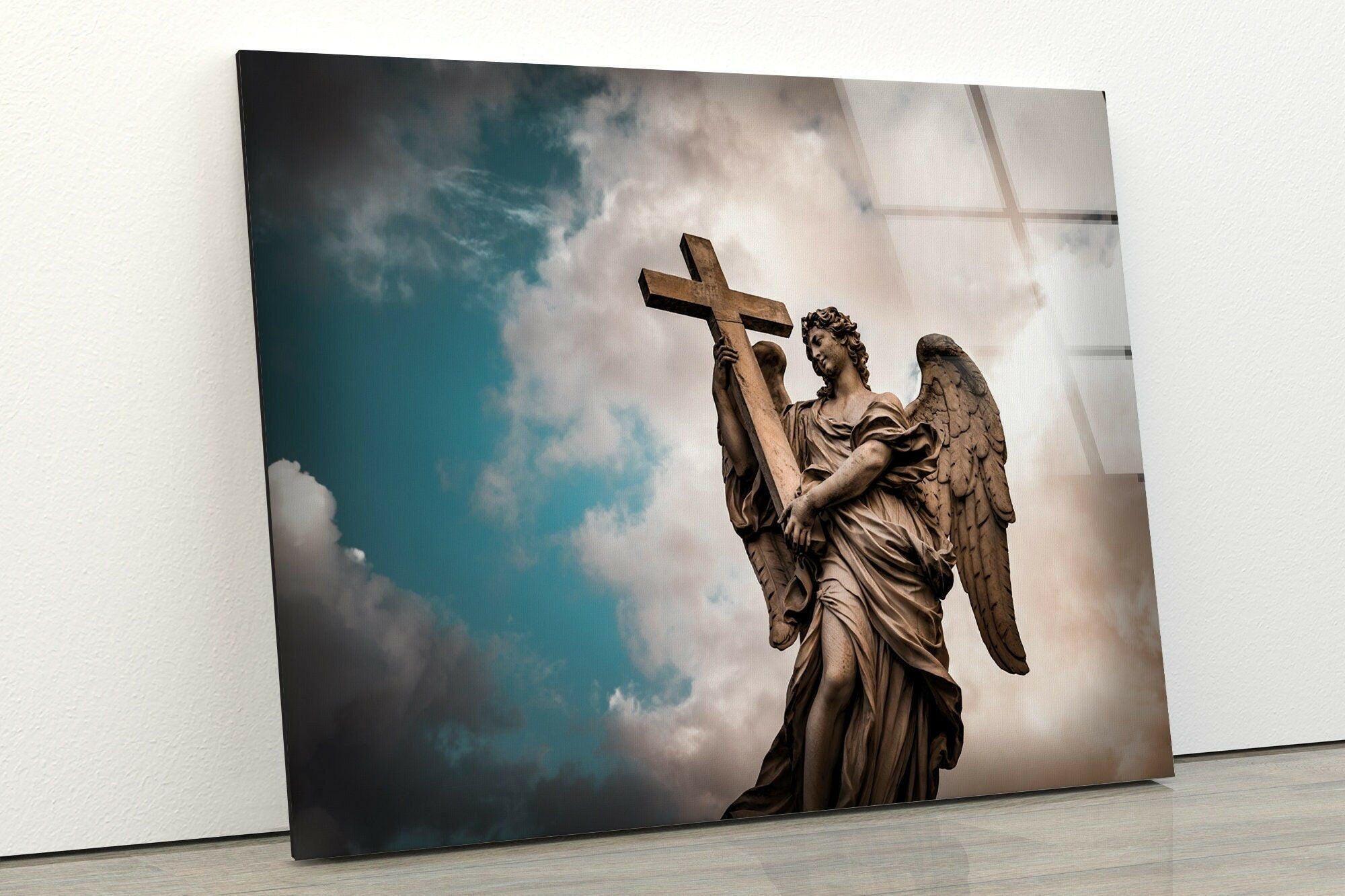 Angel With The Sudarium Stained Glass Wall Art - Religious Home Decor for Church, Living Room & Bedroom - Beautiful Handmade Christian Gift