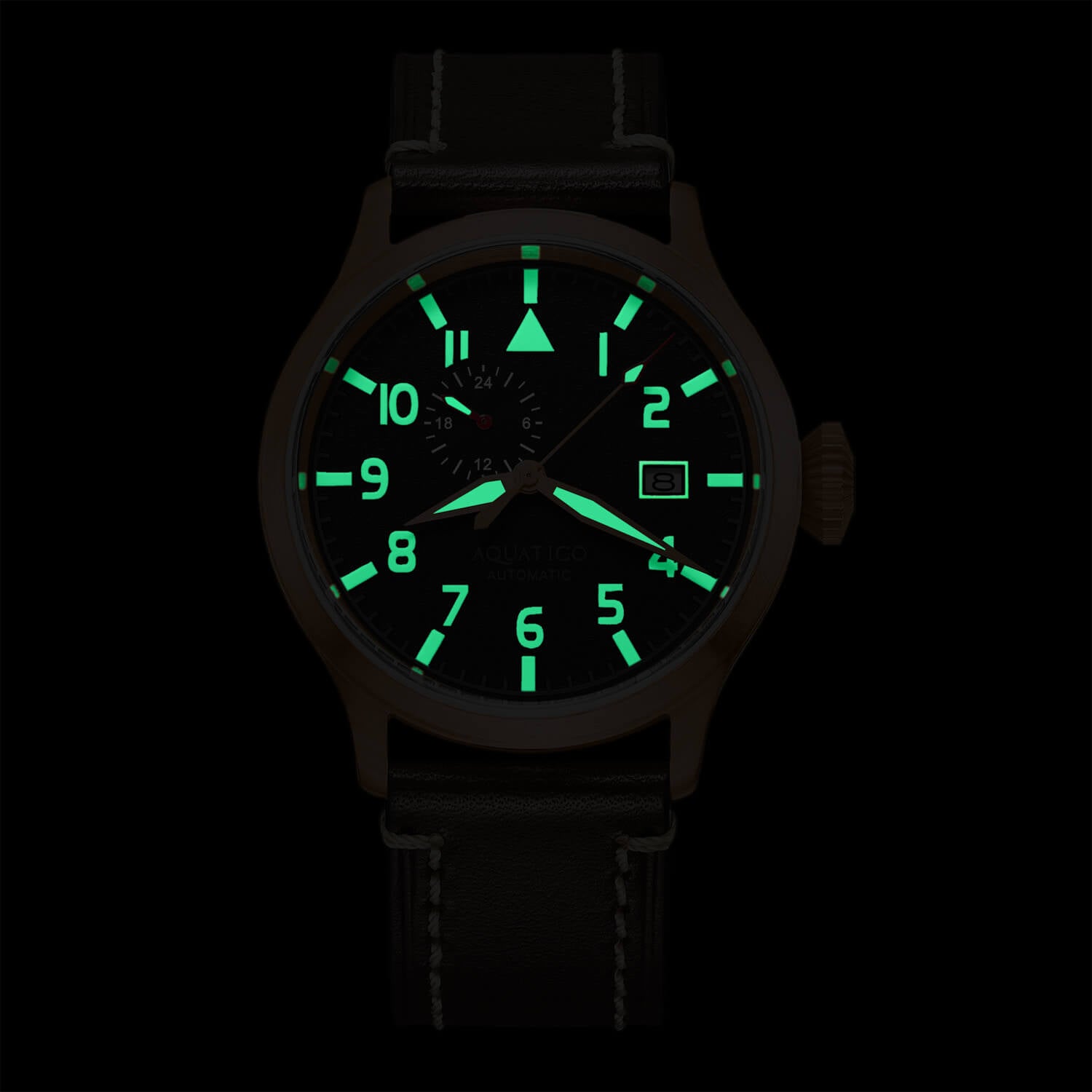Aquatico Big Pilot Green Aviator Watch - Luxury Men's Chronograph with Date & Water Resistance - Perfect for Aviation, Diving & Outdoor Adventures