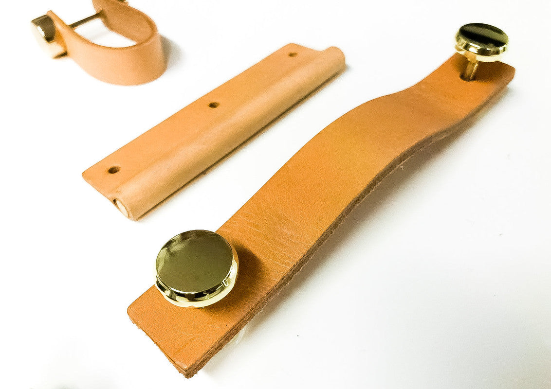 100% Genuine Leather Cabinet & Drawer Pulls - Gold Kitchen & Laundry Door Handles - Premium Hardware for Home & Office Furniture