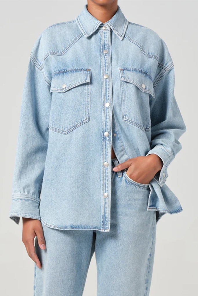 AGOLDE Lotta Shirt in Drift Wash - Women's Vintage Distressed Denim Shirt for Casual Outfits & Layering
