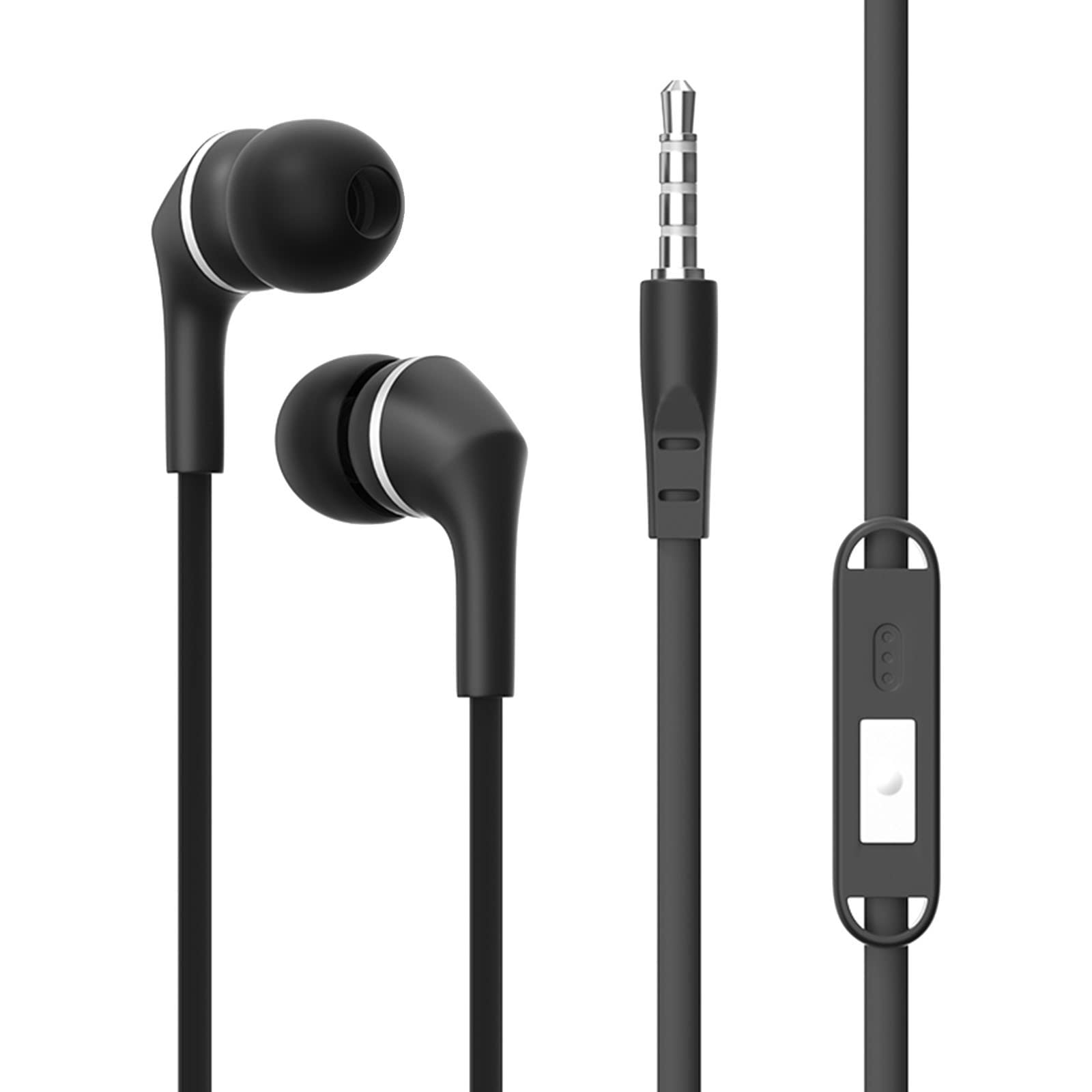 3.5mm Round Head Universal Wired Headphones with Microphone - HiFi Stereo Sound for Mobile Phones, Gaming, Music & Calls (Black, One Size) - Perfect for Work, Travel & Online Classes