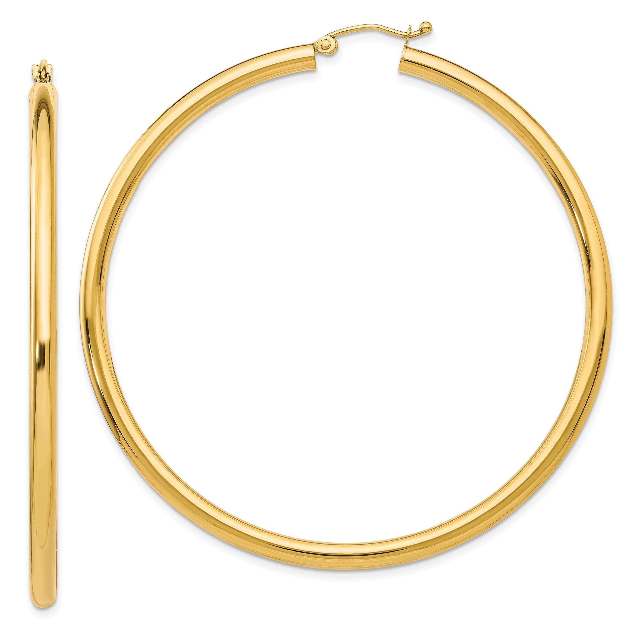 Avariah 10K Yellow Gold Polished 3mm Tube Hoop Earrings - 55mm Dainty Everyday Jewelry for Women, Perfect for Work, Parties & Gifts