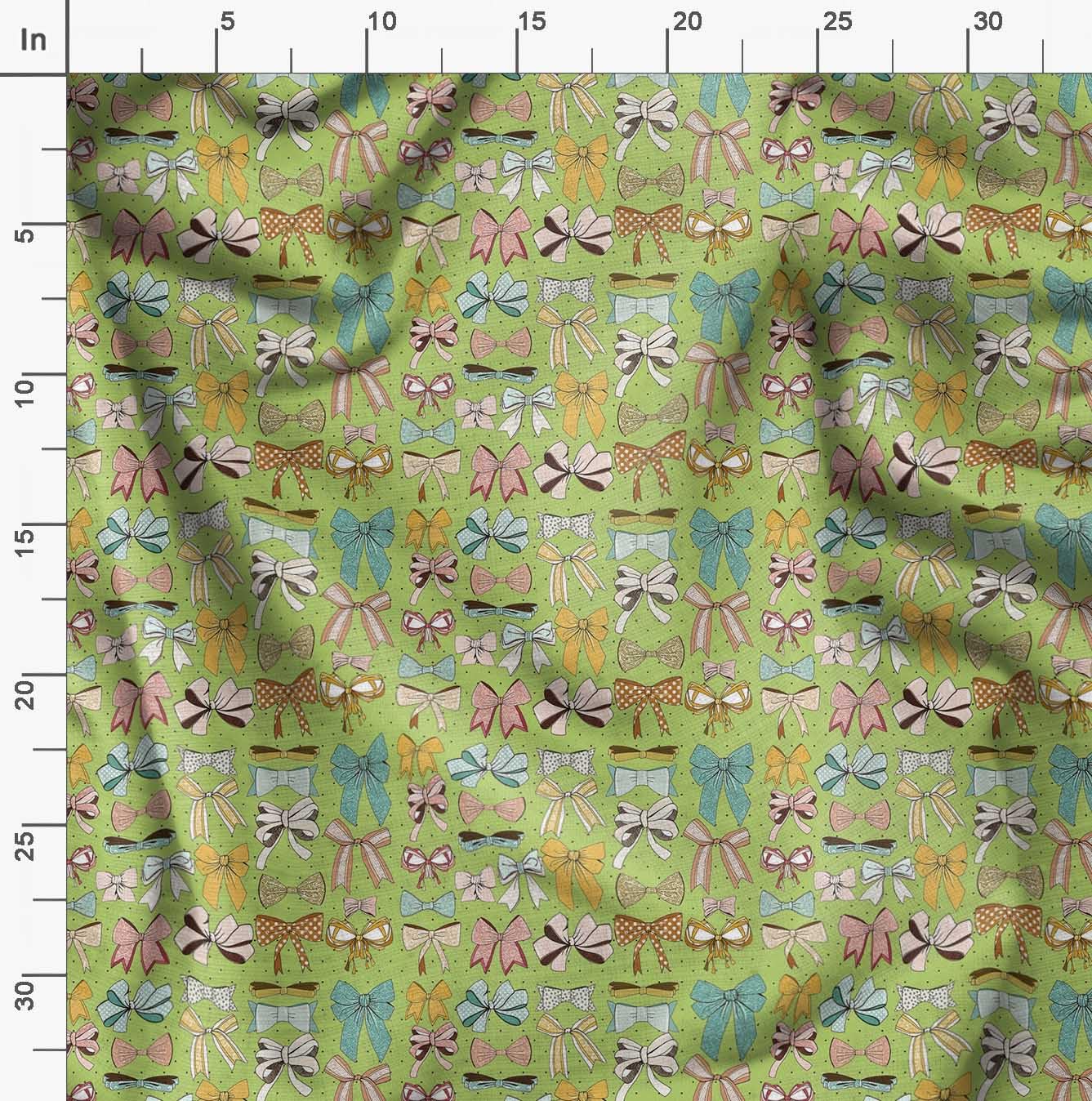 Soimoi Moss Georgette Green Fabric by The Yard - 42 Inch Wide Printed Cotton Material with Multi Bow & Dots Pattern for Dresses, Curtains, DIY Crafts & Home Decor