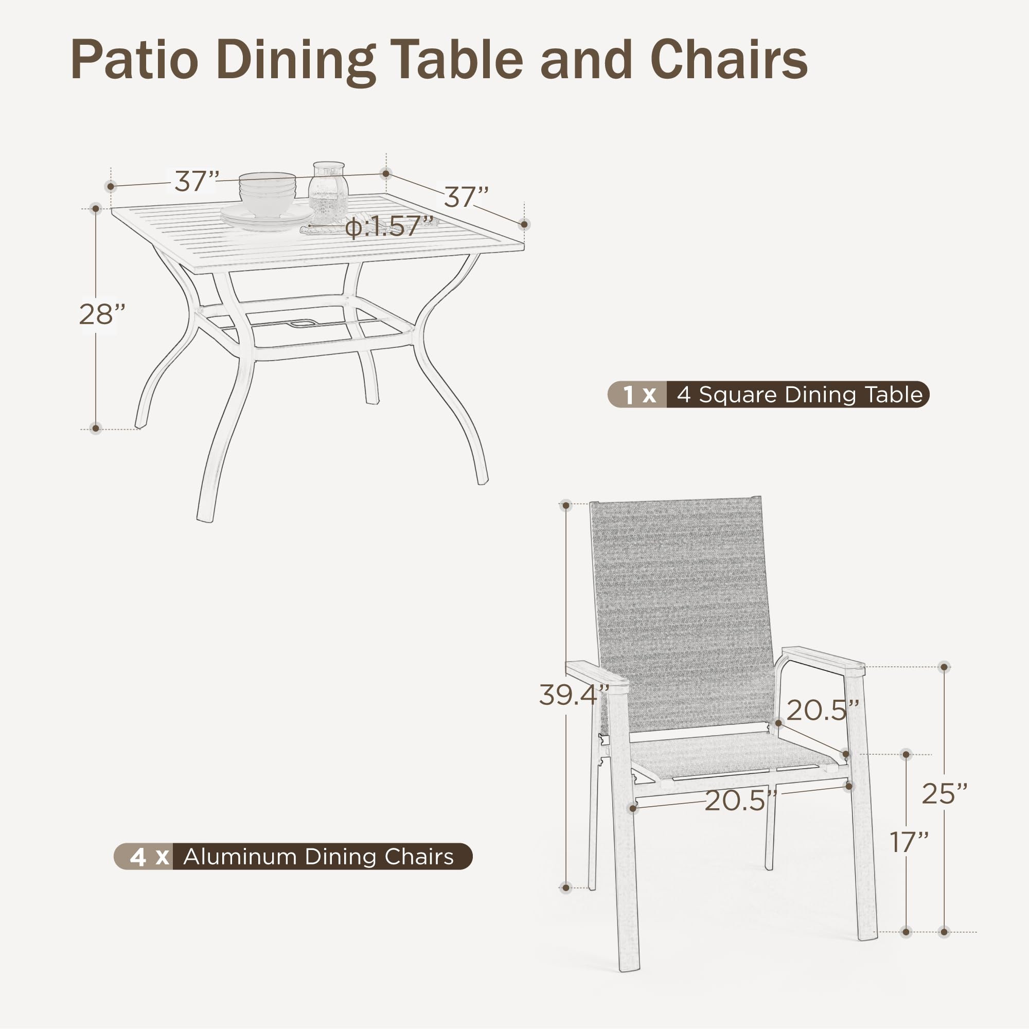 PHI VILLA 7-Piece Outdoor Dining Set - Durable Metal Patio Furniture with 59