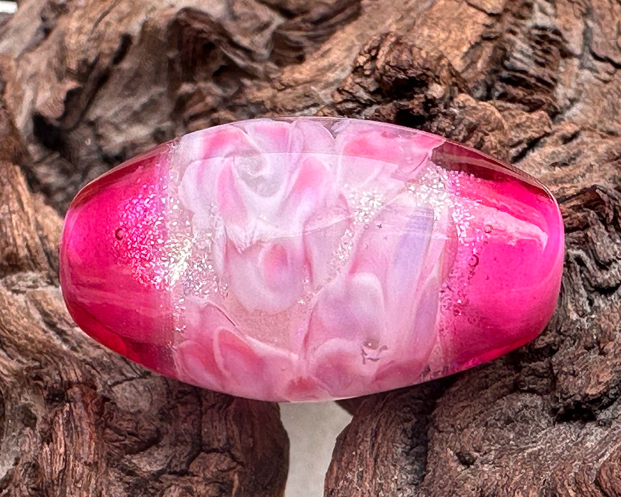 Pink Dichroic Rose Floral Lampwork Focal Bead SRA - Handmade Glass Bead for Jewelry Making, DIY Crafts, Necklace & Bracelet Designs - Perfect for Beaders and Artisans