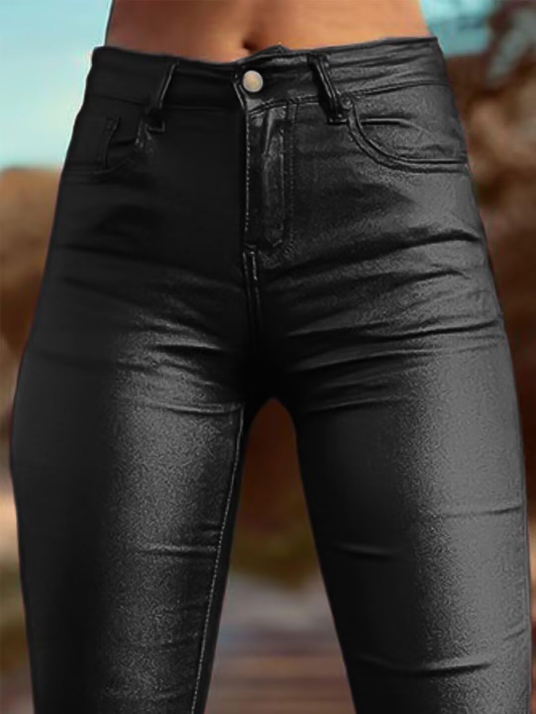 Flamingals Women's High Waist Bootcut PU Leather Pants - Vintage Flare Leg with Pockets, Trendy Winter Fashion (Office, Party, Casual Wear)