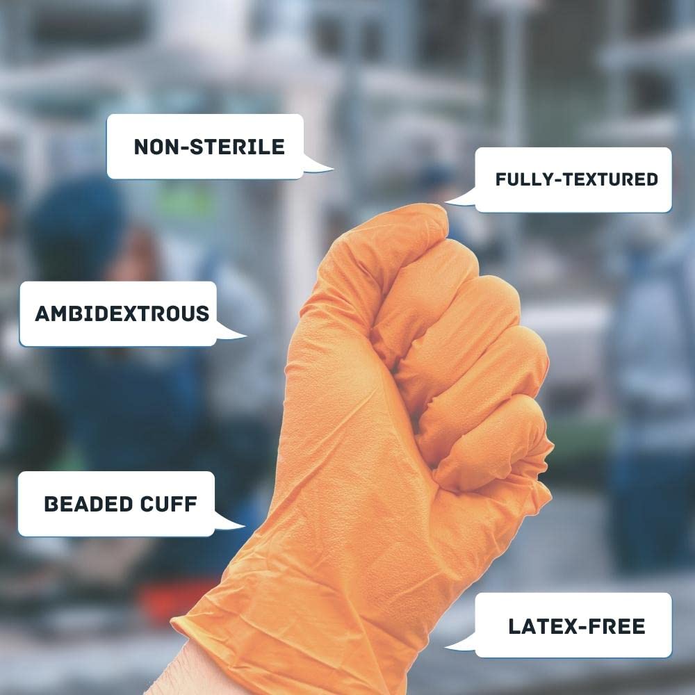 PSBM Orange Nitrile Gloves 5 Mil - Latex Free & Powder Free Disposable Gloves for EMT, Industrial, Automotive Use - Heavy Duty Safety Gloves - Large Size (Pack of 2000) - Ideal for Medical, Food Service & Cleaning Professionals