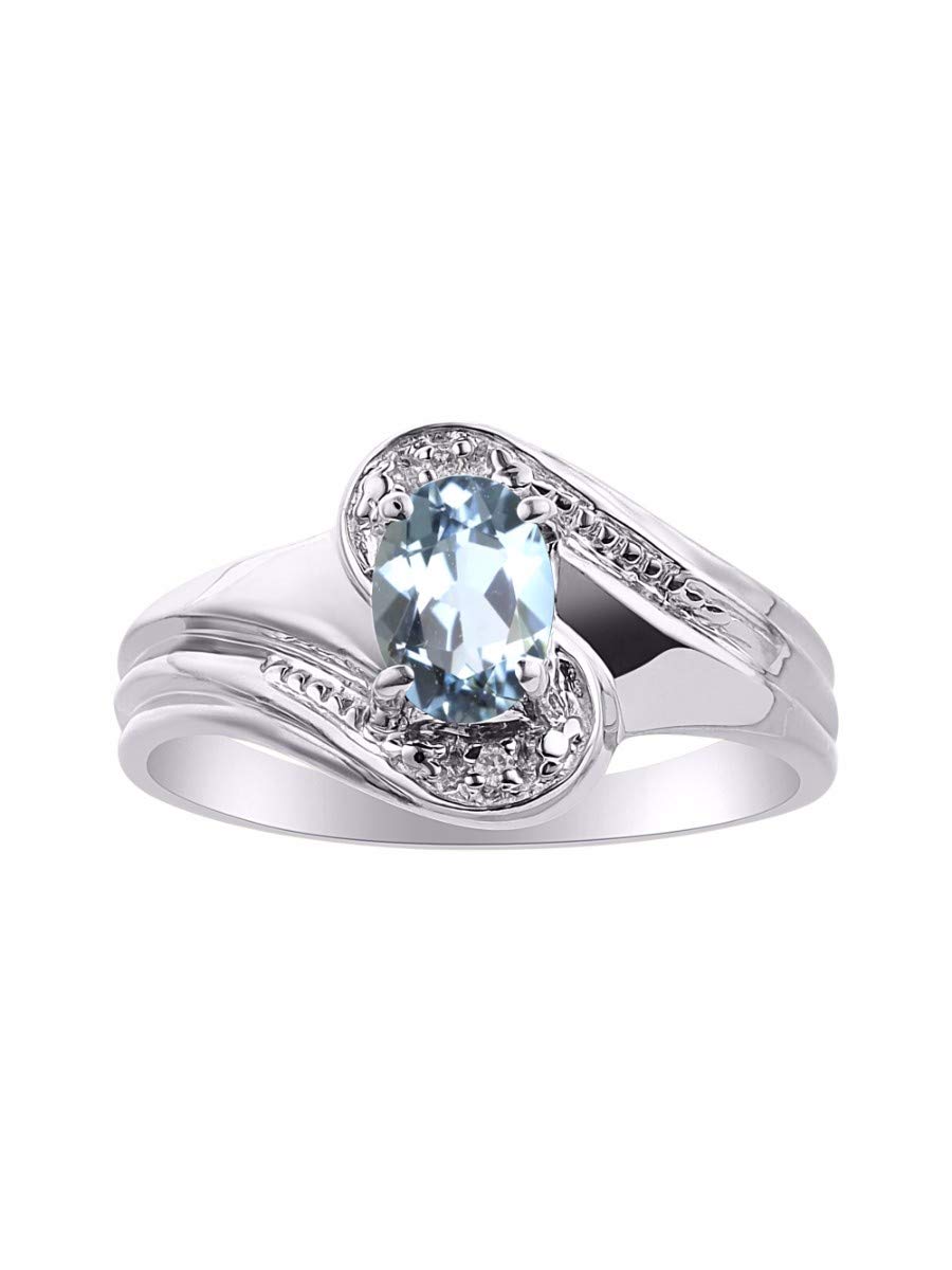 Rylos Simply Elegant Aquamarine & Diamond Ring - March Birthstone Jewelry for Women, Perfect for Birthdays, Anniversaries & Special Occasions