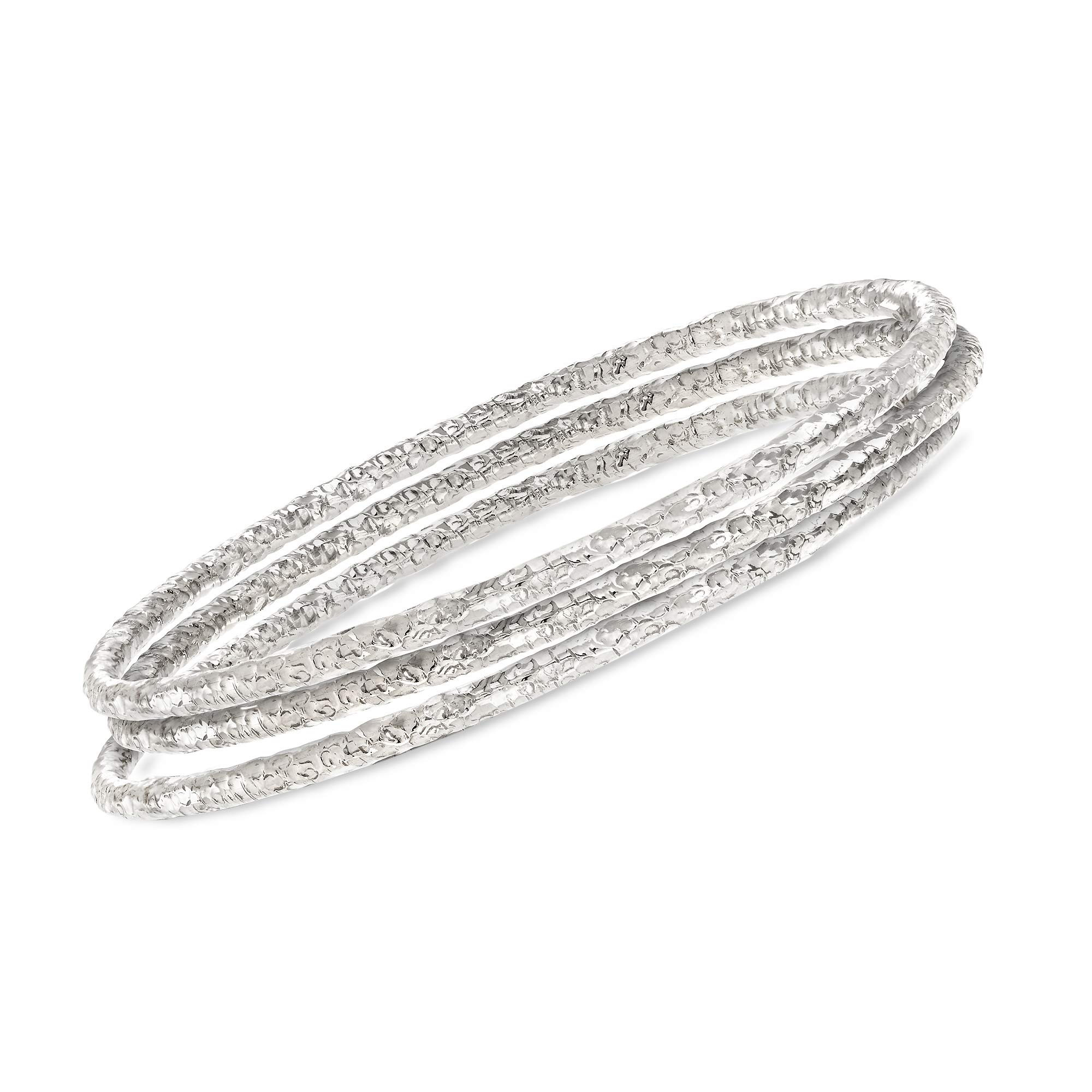 Ross-Simons Italian Sterling Silver Jewelry Set: 3 Hammered Bangle Bracelets (7.5 Inches) – Elegant Stackable Bracelets for Women, Perfect for Everyday Wear, Parties & Gifts