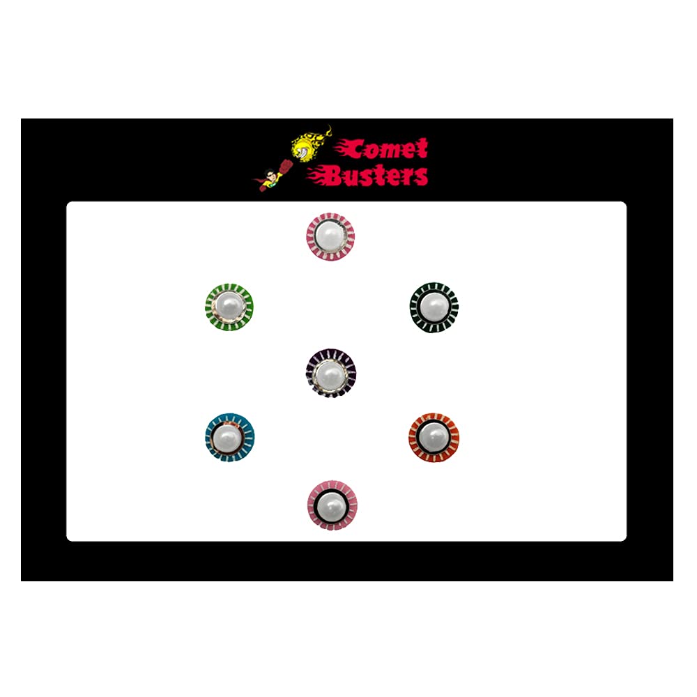 Comet Busters Round Multicolor Bindi with Pearl (BIN534) - Traditional Indian Forehead Jewelry for Weddings, Festivals & Cultural Events