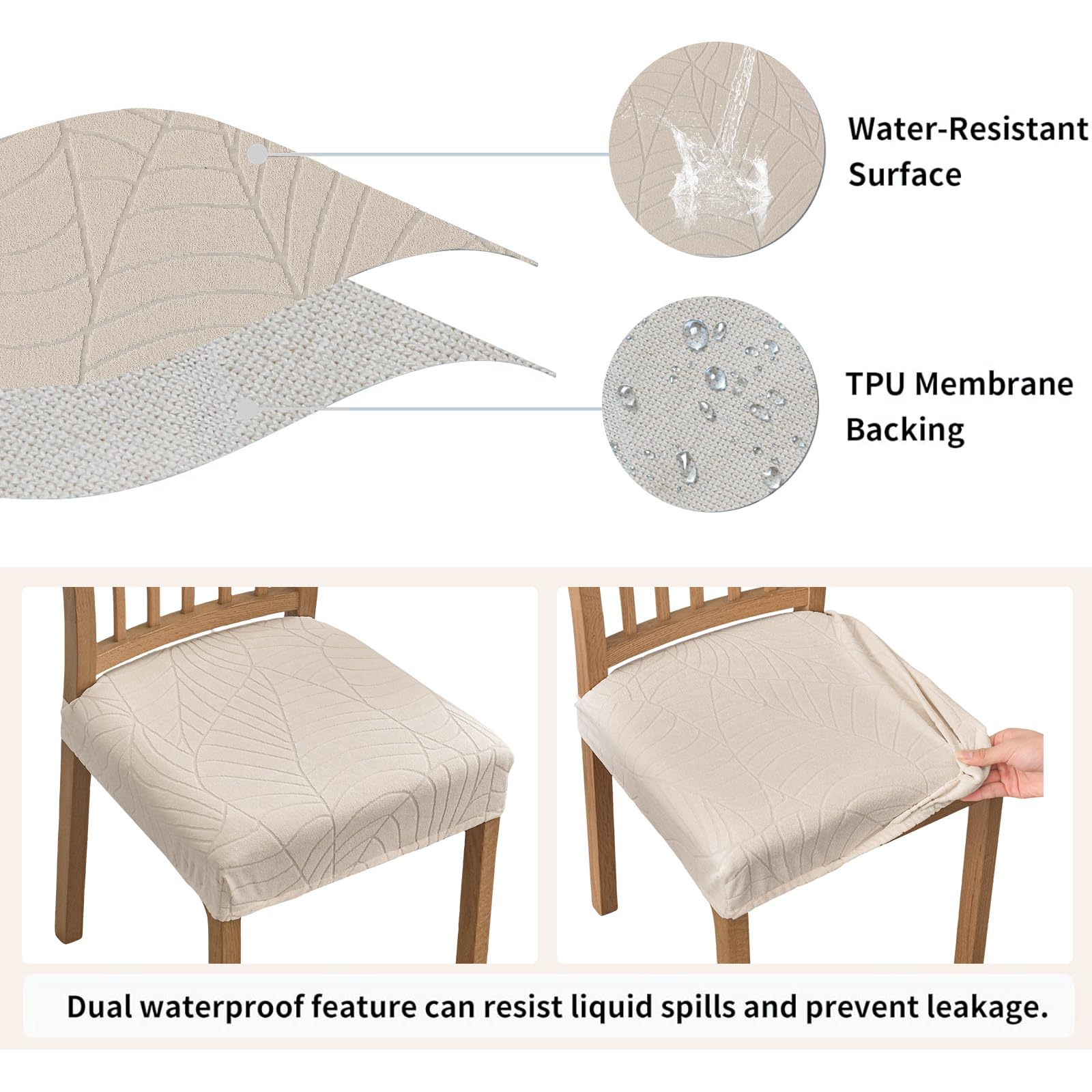 Premium Waterproof Stretch Jacquard Dining Chair Covers (Set of 4) - Washable & Removable Slipcovers for Kitchen, Dining Room & Home Decor - Perfect for Everyday Use & Special Occasions