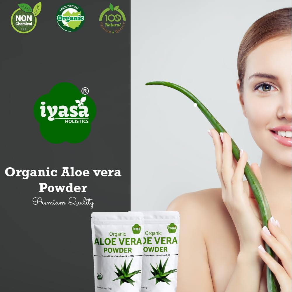 Organic Aloe Vera Leaf Powder (Aloe Barbadensis) - 4oz Resealable Pouch | Natural Hair Conditioner, Skin Moisturizer & Exfoliating Scrub | For DIY Face Masks, Hair Treatments & Body Care