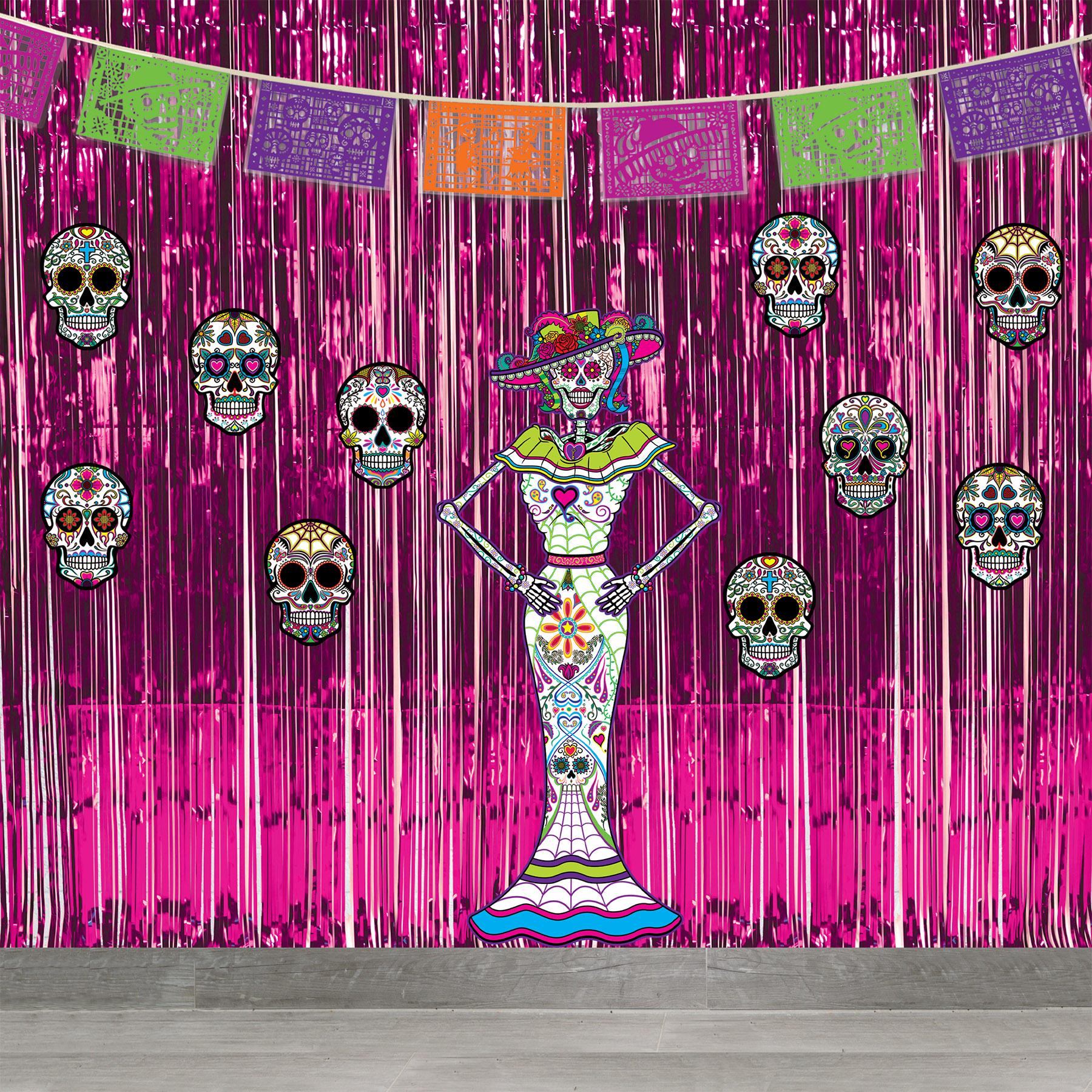 12 Pack Beistle Jointed Day of the Dead Female Skeleton Decorations - Colorful Mexican Sugar Skull Party Supplies for Halloween, Dia de los Muertos Celebrations & Home Decor