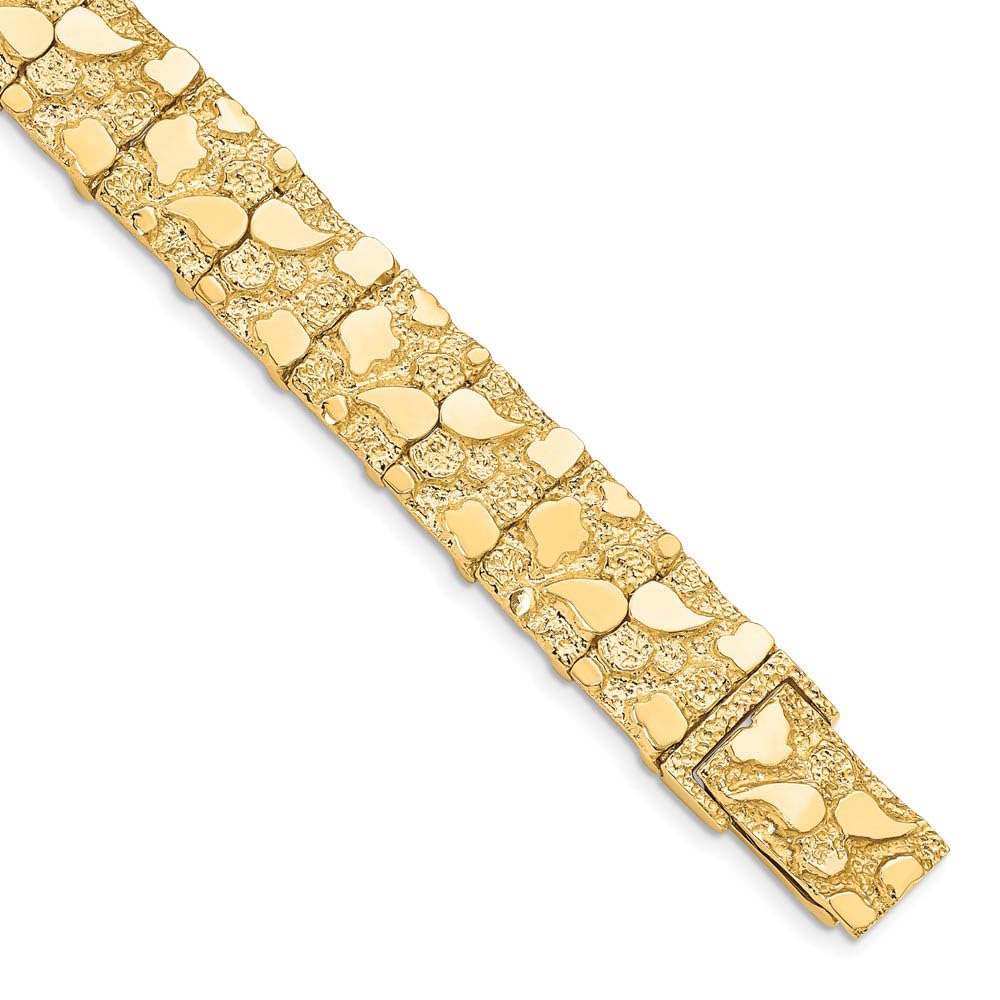 The Black Bow 12mm 10k Yellow Gold Nugget Link Bracelet, 8 Inch - Perfect for Casual Wear, Special Occasions, and Gift Giving