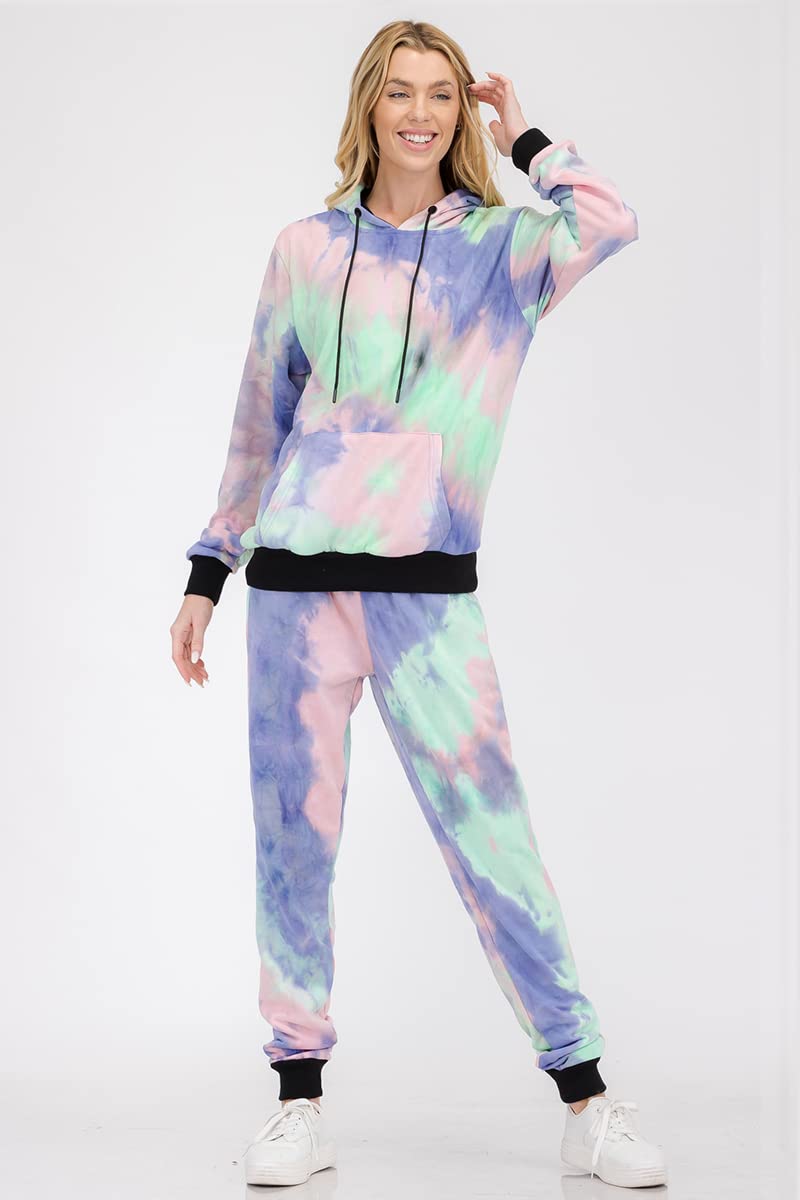 WEIV GEAR Women's Tie Dye Active Sweatsuit Set - Stylish 2 Piece Tracksuit with Pullover Hoodie & Jogger Pants for Yoga, Gym & Casual Wear