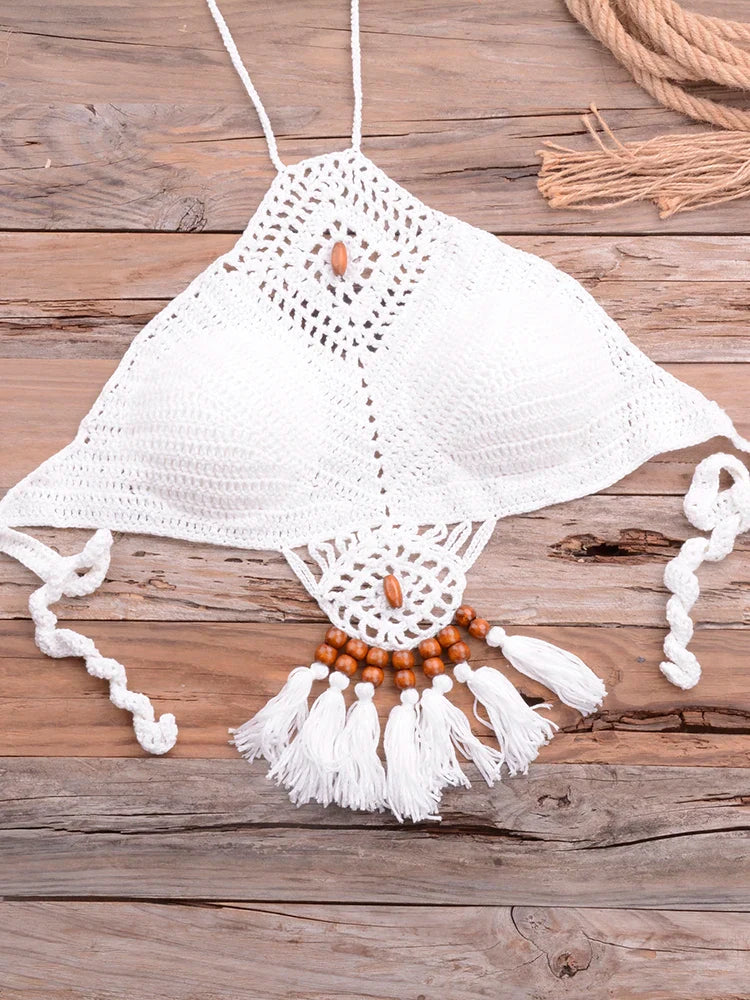 Handmade Crochet Bikini Set 2022 - Bohemian Off Shoulder High Neck Knit Swimwear for Women | Beach Vacation, Pool Party, Summer Fashion