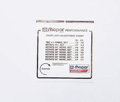 Mopar Performance P4452989 Valve Lash Adjuster Decal - High-Quality Engine Decal for Dodge, Chrysler & Jeep Vehicles - Perfect for Car Enthusiasts & DIY Mechanics