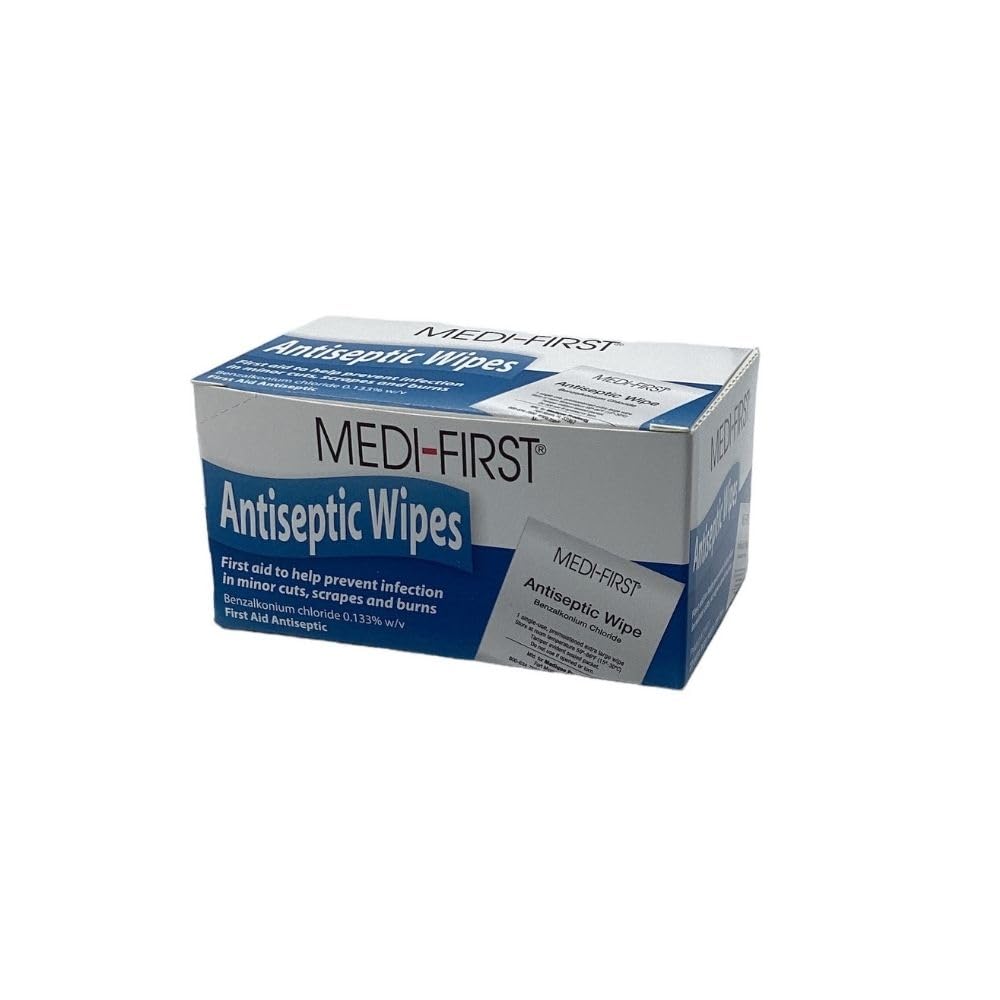Antiseptic First Aid Wipes - 20 Count Box | Alcohol-Free Wound Cleaning Wipes for Cuts, Scrapes & Burns | Portable Medical Wipes for Home, Travel & Emergency Kits