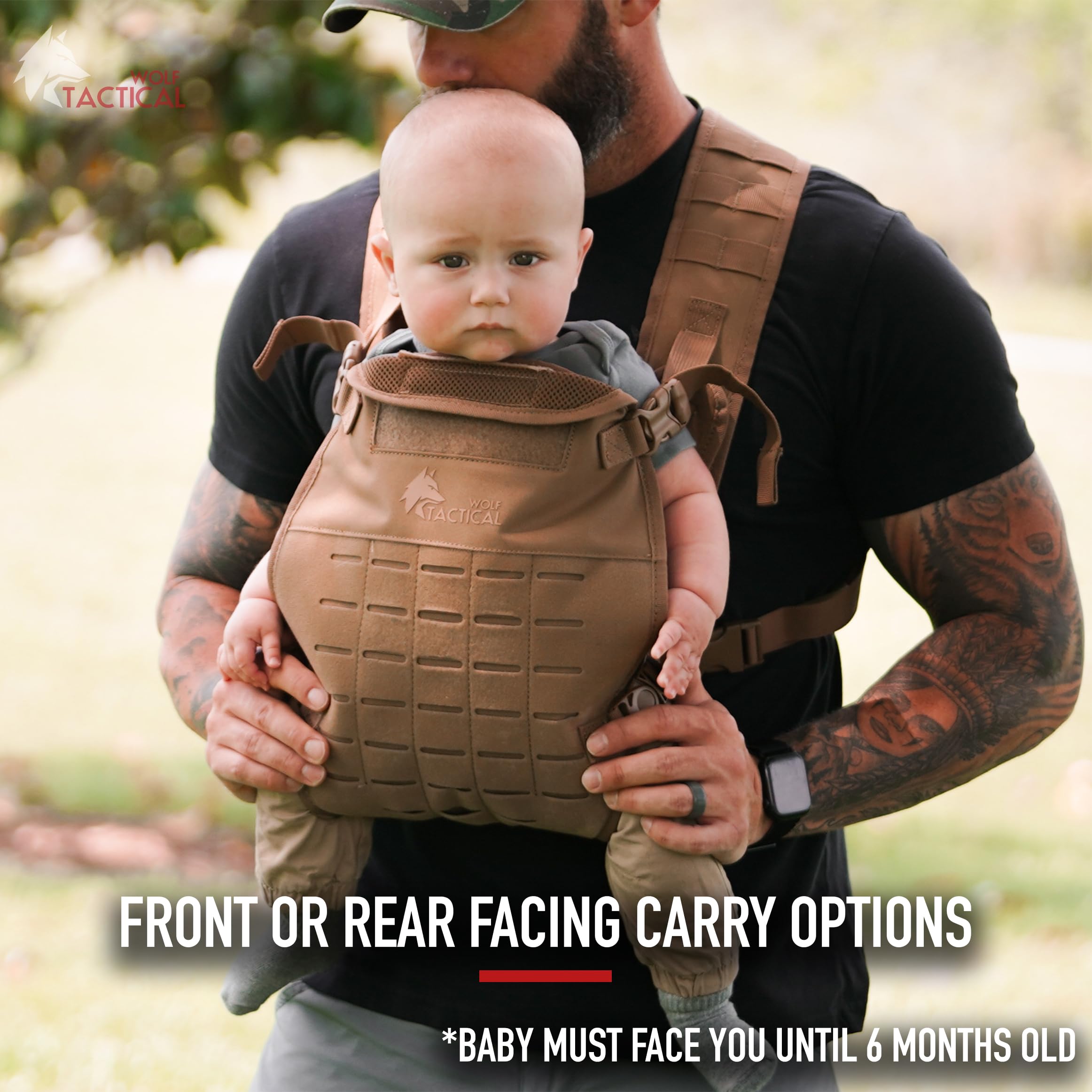 WOLF TACTICAL Military-Grade Baby Carrier for Men - Adjustable Infant & Toddler Carrier for Dads - Perfect for Hiking, Travel & Outdoor Adventures