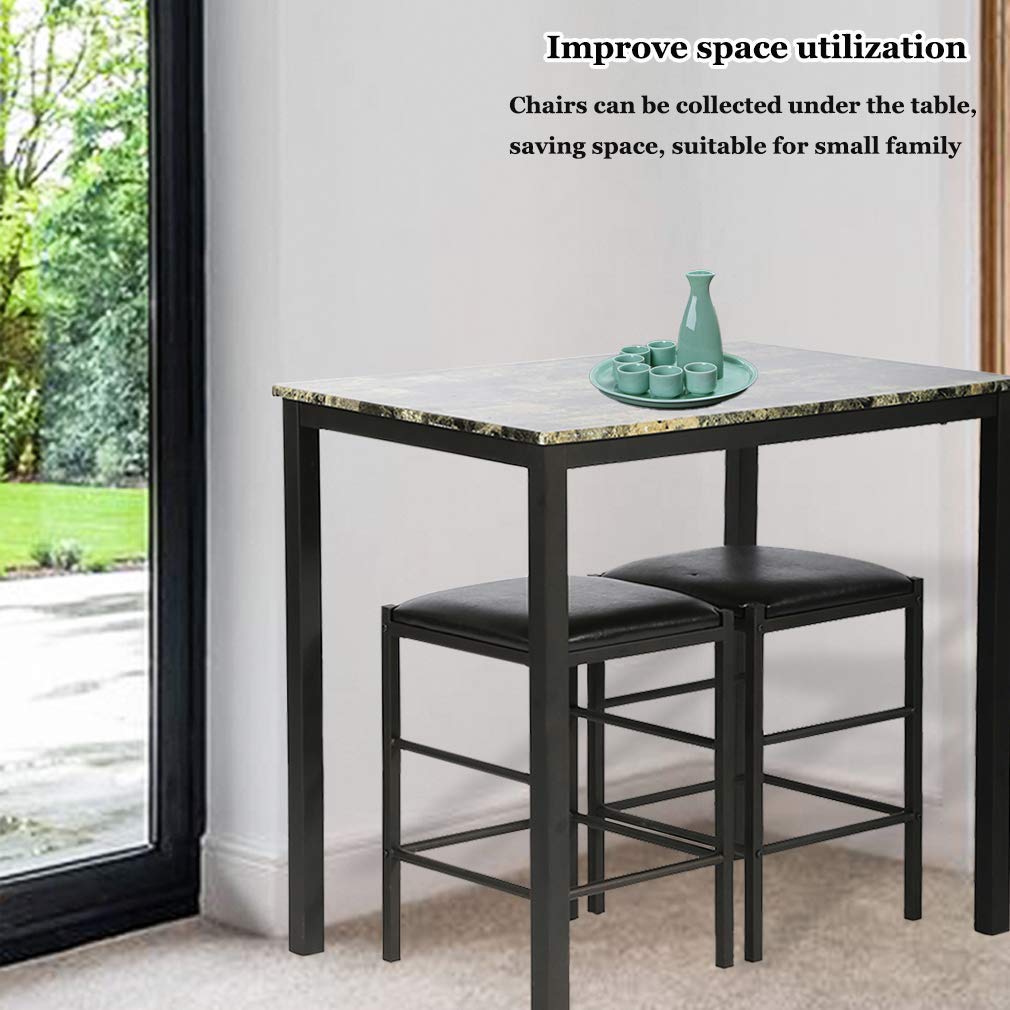 Modern Marble & Wood Rectangular Dining Table Set for 2 - Kitchen Breakfast Room Furniture with Matching Chairs | Perfect for Small Spaces, Apartments & Cozy Meals