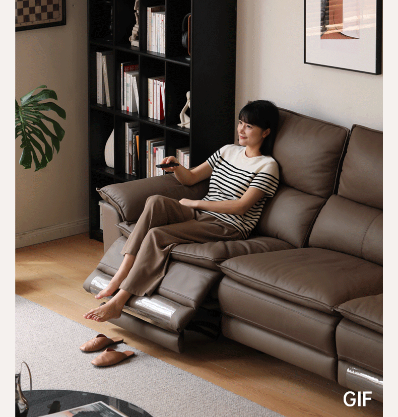 Premium Genuine Leather Electric Recliner Sofa - Dual-Purpose Cowhide Couch for Living Room & Home Theater Comfort