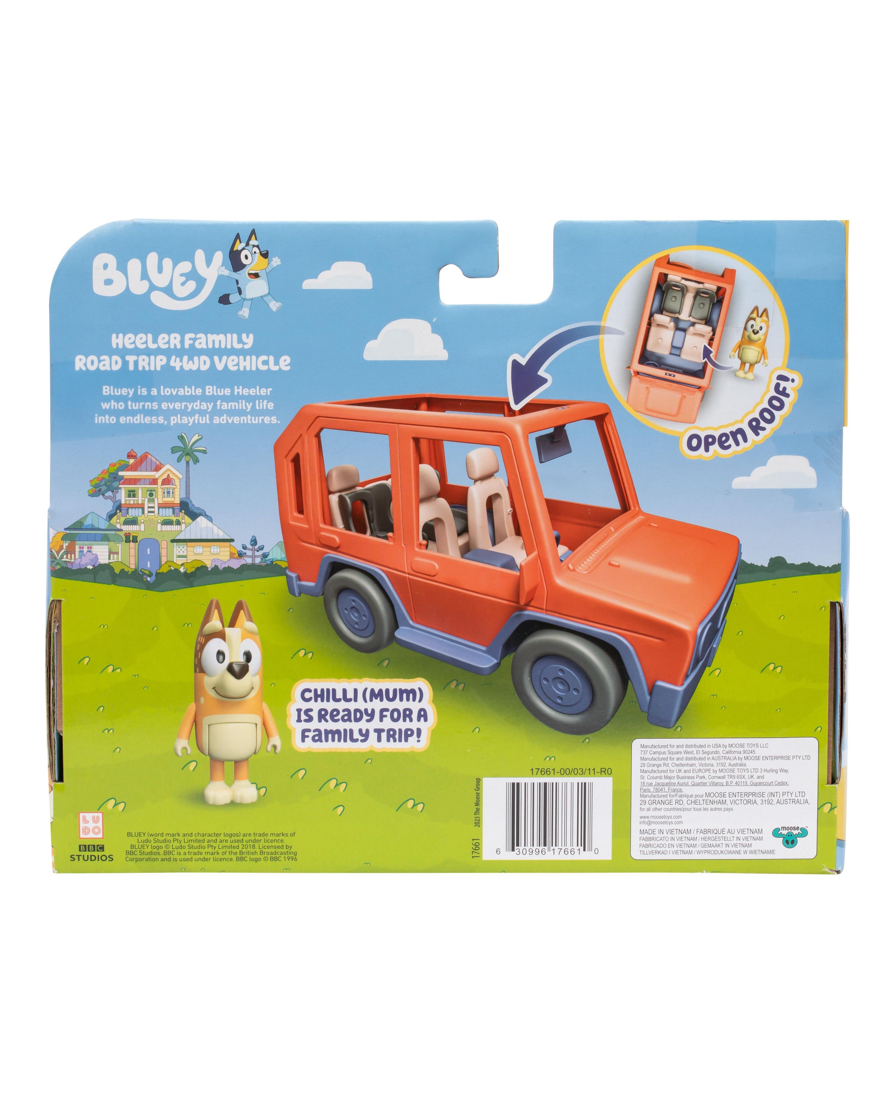 Bluey Heeler Family Road Trip 4WD Toy Car with Articulated Chilli Figure - Interactive Play Vehicle for Kids' Pretend Adventures & Family Game Nights