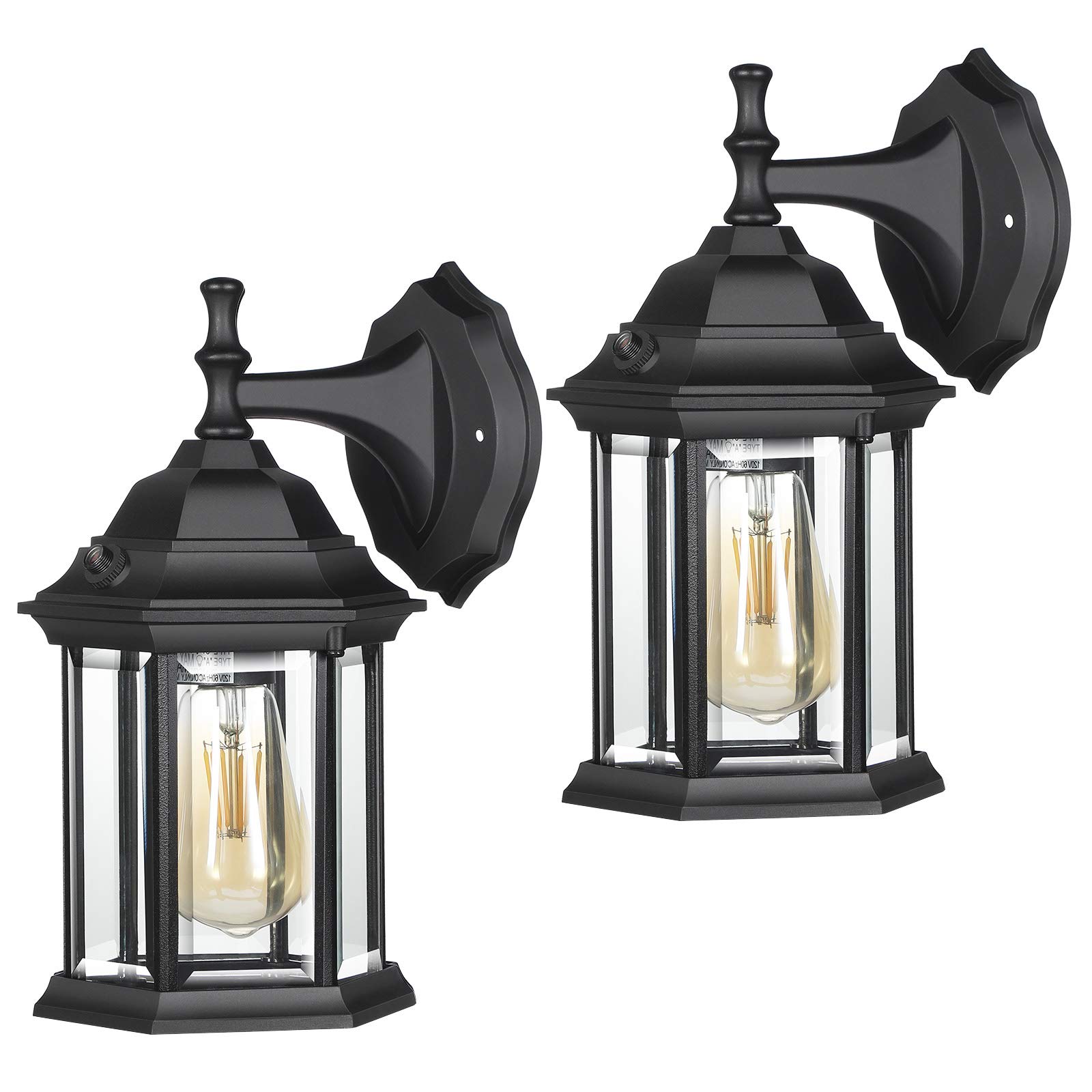 DEWENWILS 2 Pack Outdoor Wall Lantern with Clear Glass Shade - Dusk to Dawn Sensor, E26 Socket, Weatherproof Porch Light for Backyard, Garage, Patio - ETL Listed Anti-Rust Exterior Lighting Fixtures | Perfect for Entryway, Garden, and Outdoor Security Lighting