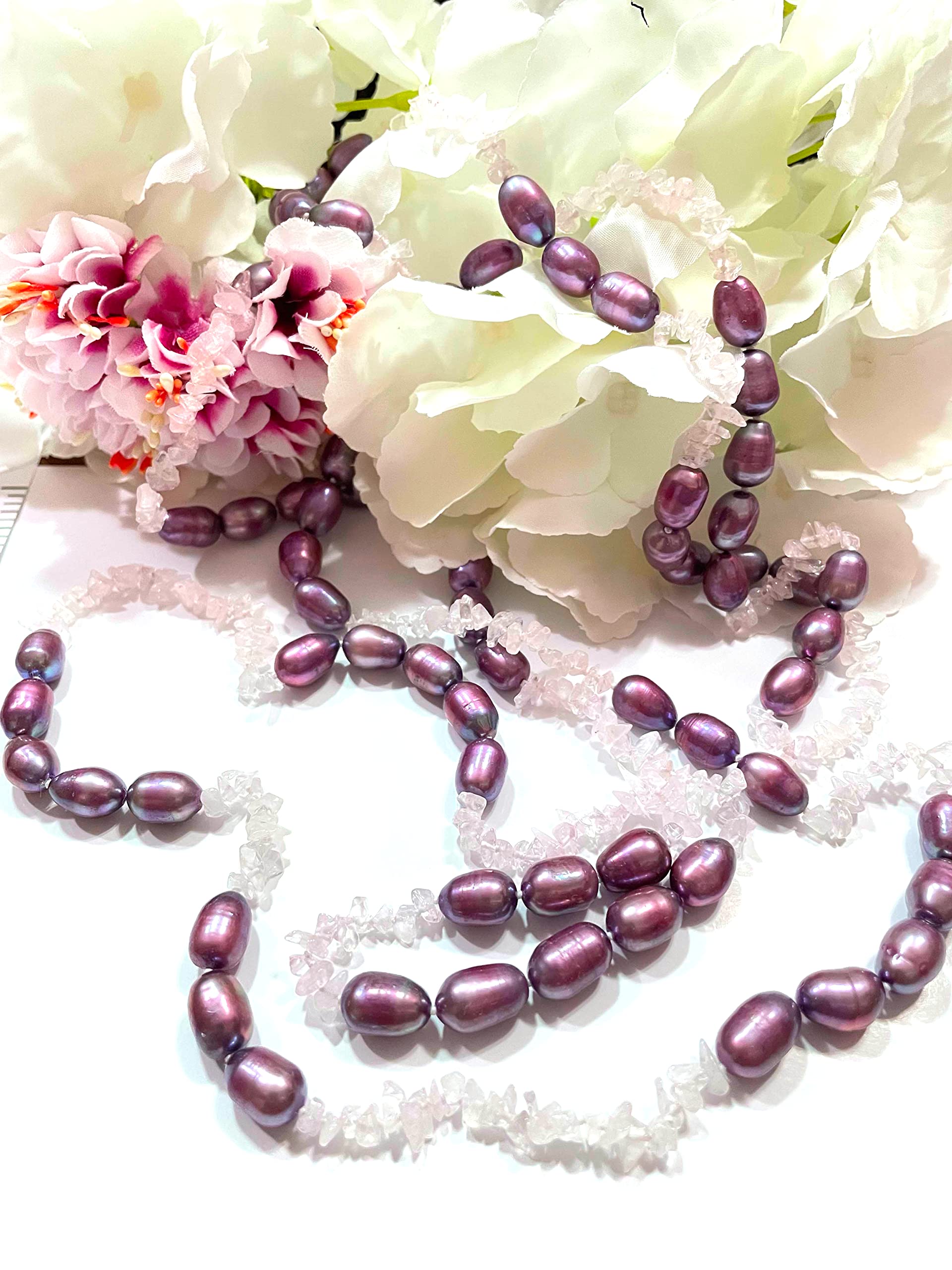 Luxury Natural Amethyst Pearl Necklace for Women - 62