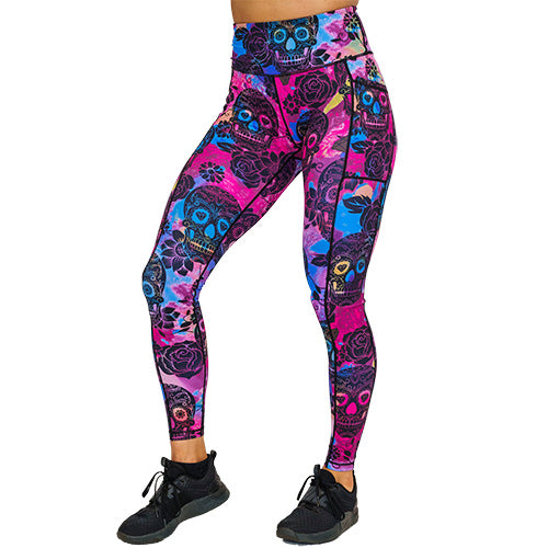 Gothic Rose Skull Print Leggings for Women - Stretchy High Waist Yoga Pants - Perfect for Halloween, Cosplay & Gothic Fashion