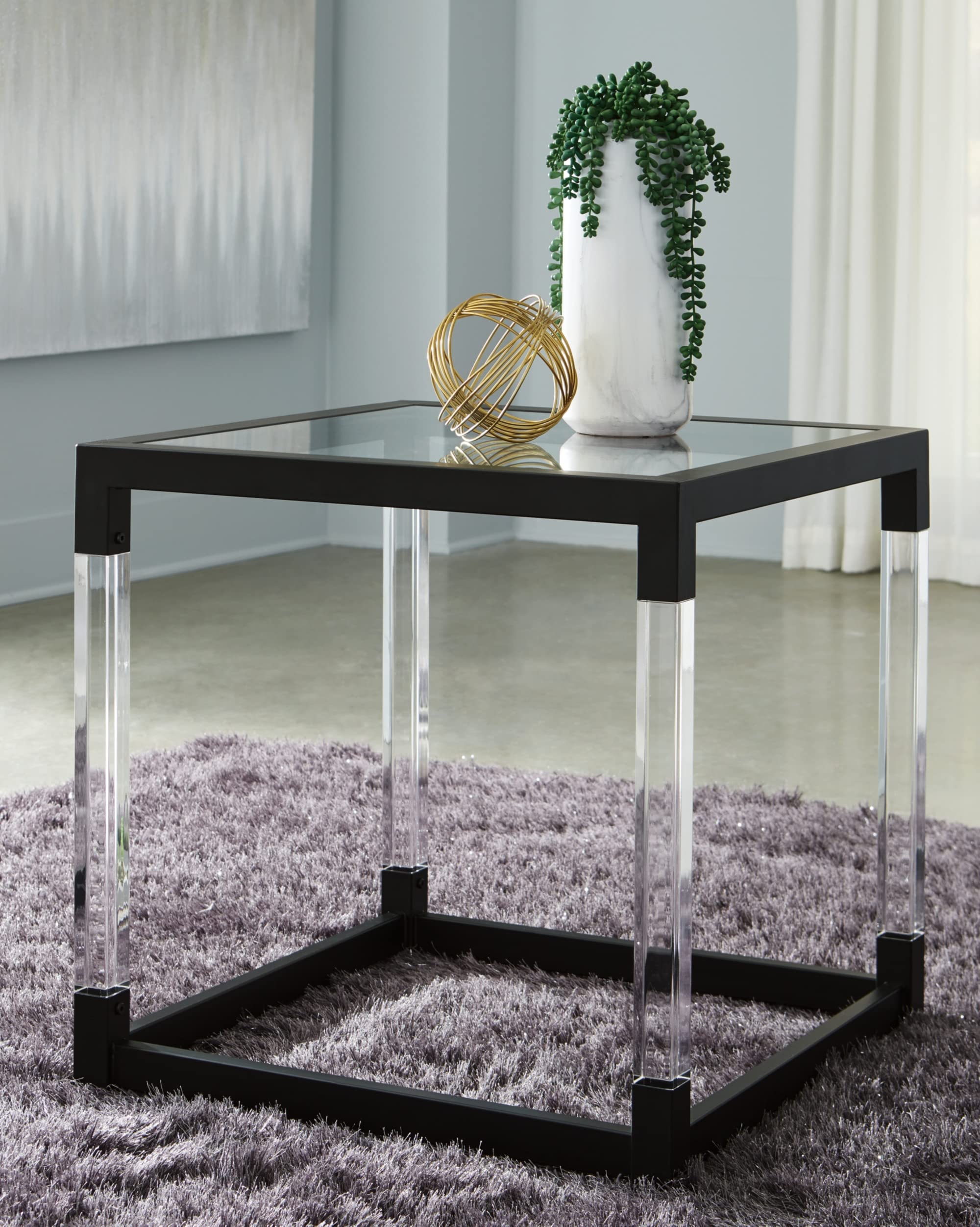 Signature Design by Ashley Nallynx Modern Glass End Table - Black Nightstand for Living Room, Bedroom & Office Decor