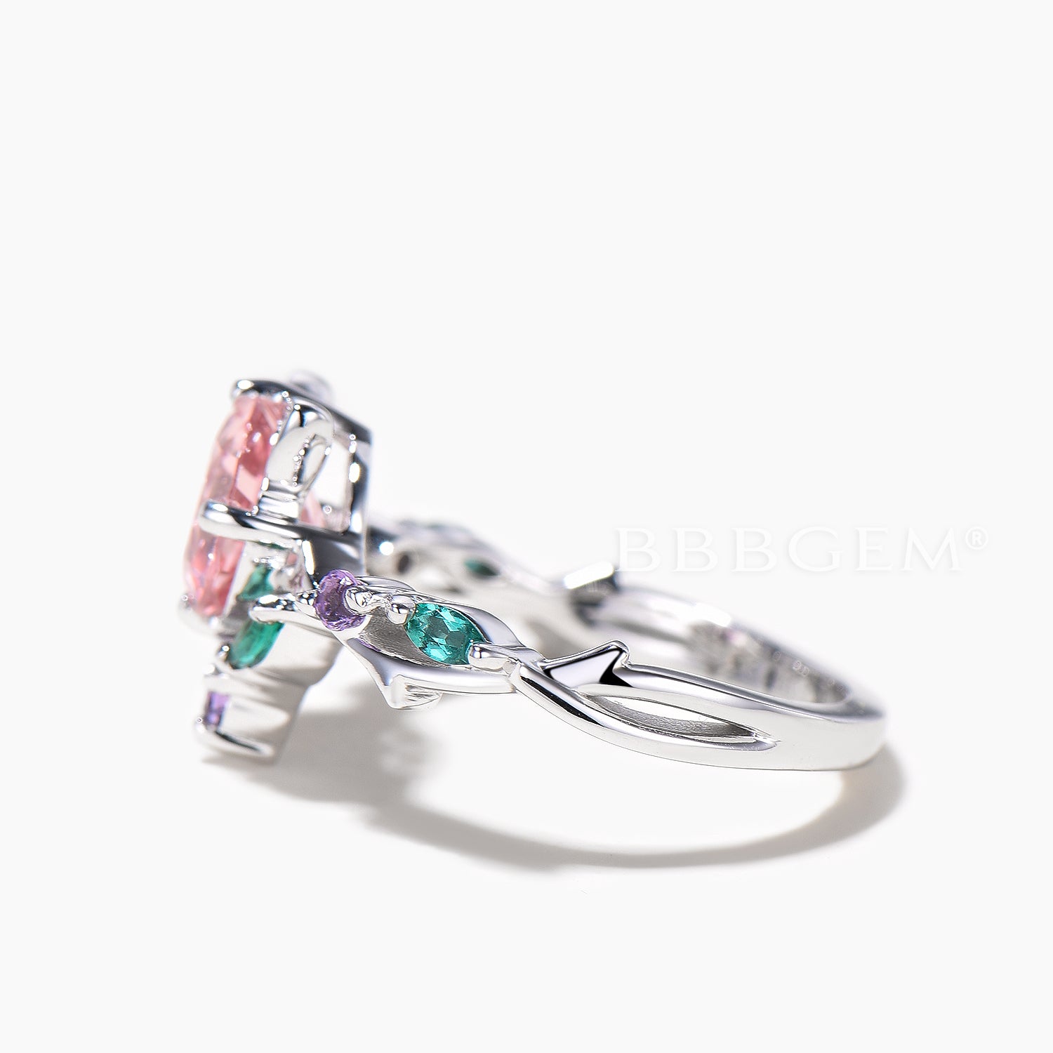 1ct Round Padparadscha Sapphire Ring - Pink Sapphire Cat Design Multi-Stone Ring for Women, Engagement, Wedding, Anniversary Gift (Ideal for Special Occasions & Everyday Elegance)