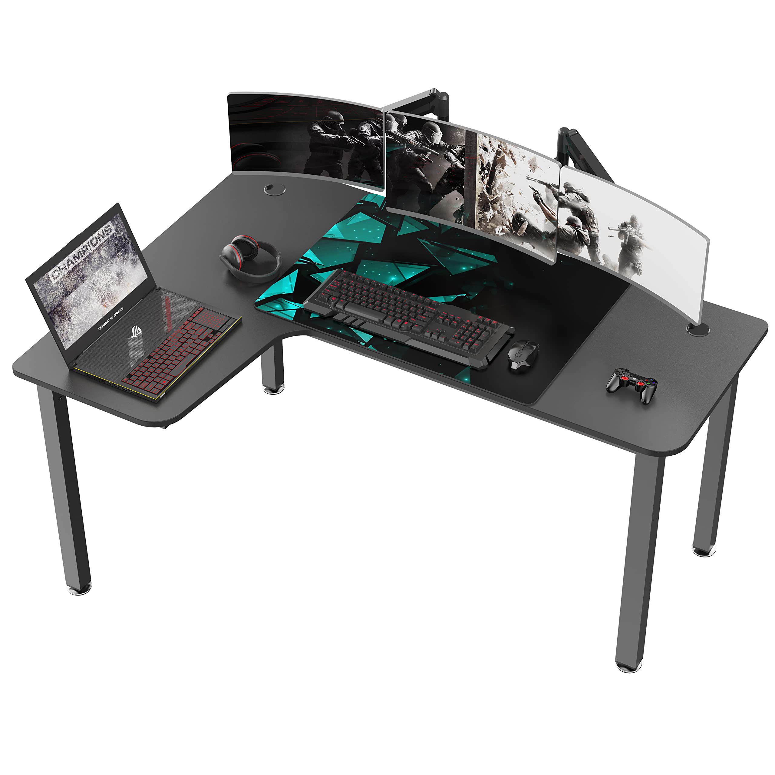 L-Shaped Gaming Desk 60 Inch Corner Computer Desk - Modern Study Writing Workstation with Large Mouse Pad, Sturdy Metal Frame, Easy Assembly (Black) - Perfect for Home Office, Gaming Setup & Small Spaces