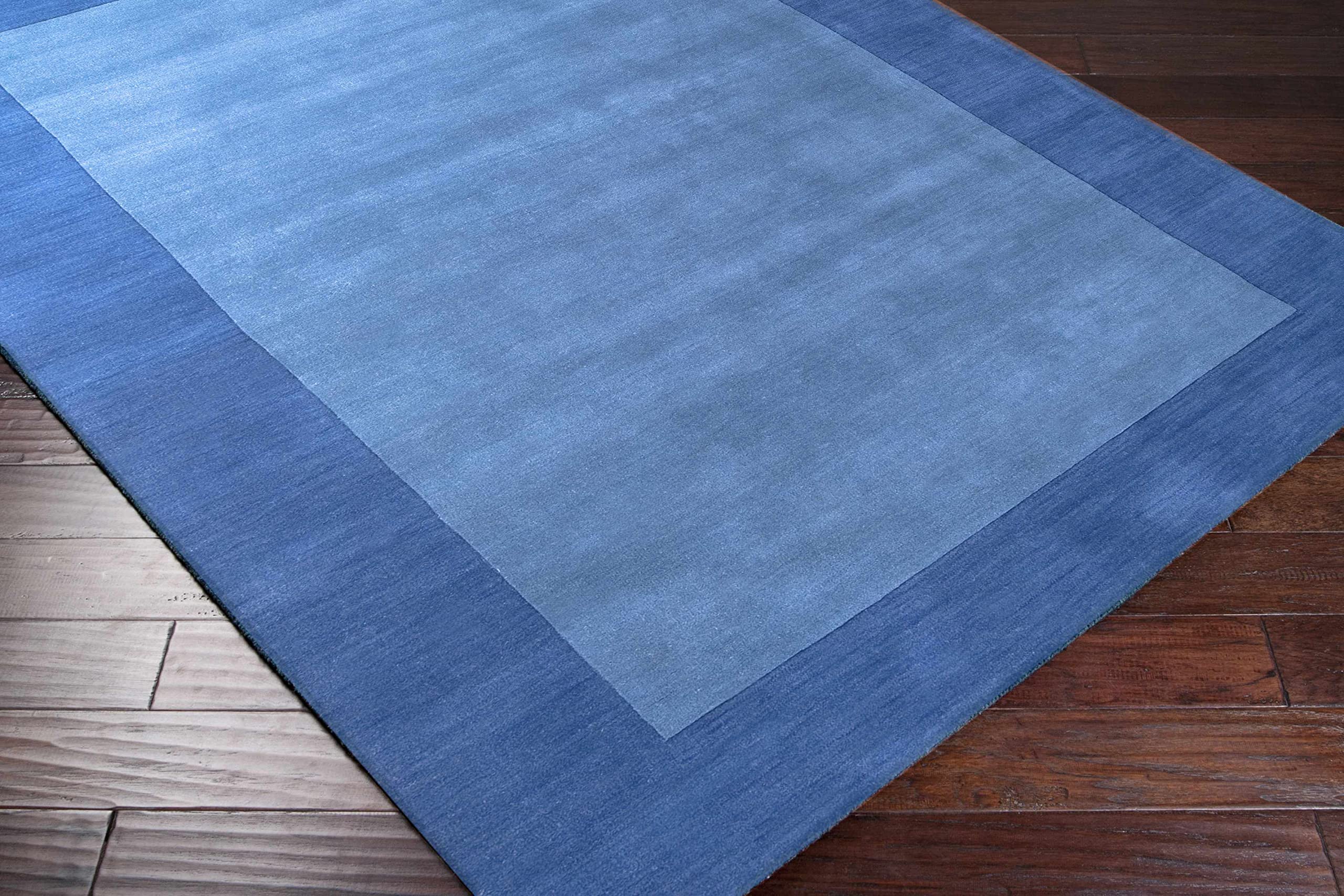 Premium Hauteloom Macedon Wool Area Rug for Living Room & Bedroom - Solid Blue with Border - 6' x 9' - Soft & Durable - Perfect for Cozy Home Decor, Family Gatherings and Relaxing Spaces