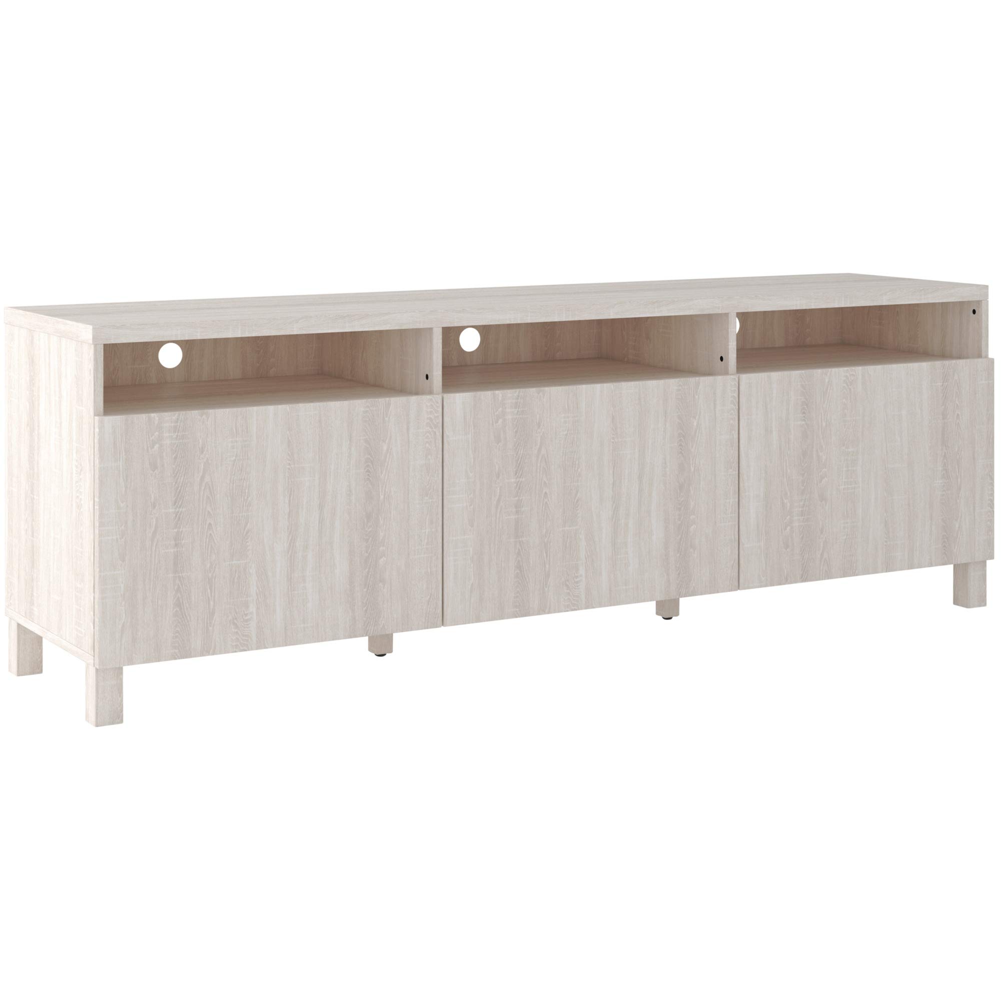 Signature Design by Ashley Dorrinson Modern TV Stand for 68 Inch TVs - Whitewashed Contemporary Entertainment Center with 3 Cabinet Doors & Adjustable Shelves - Perfect for Living Room, Home Theater & Media Room Organization