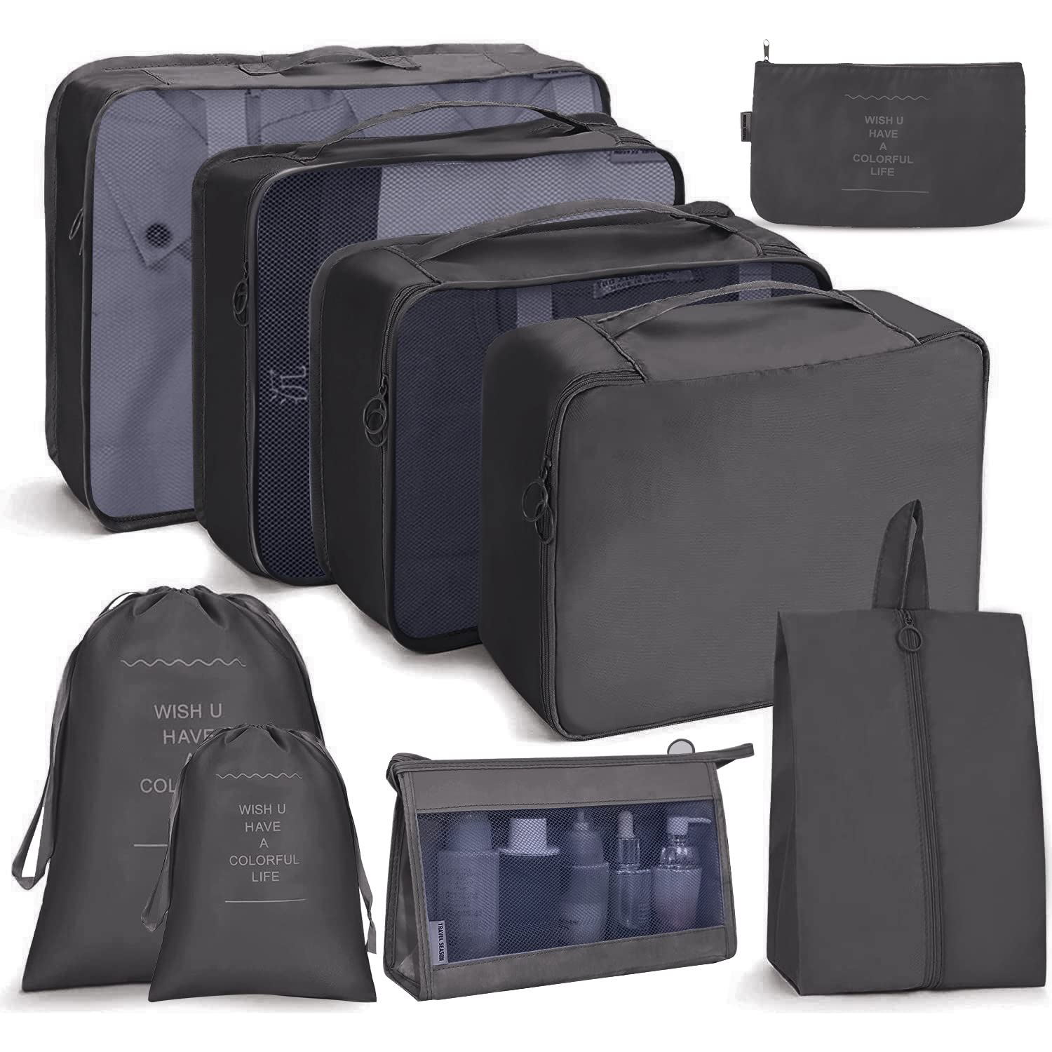9-Piece Lightweight Travel Packing Cubes Set - Luggage Organizers for Suitcases | Perfect for Business Trips, Vacations & Weekend Getaways (Style A)